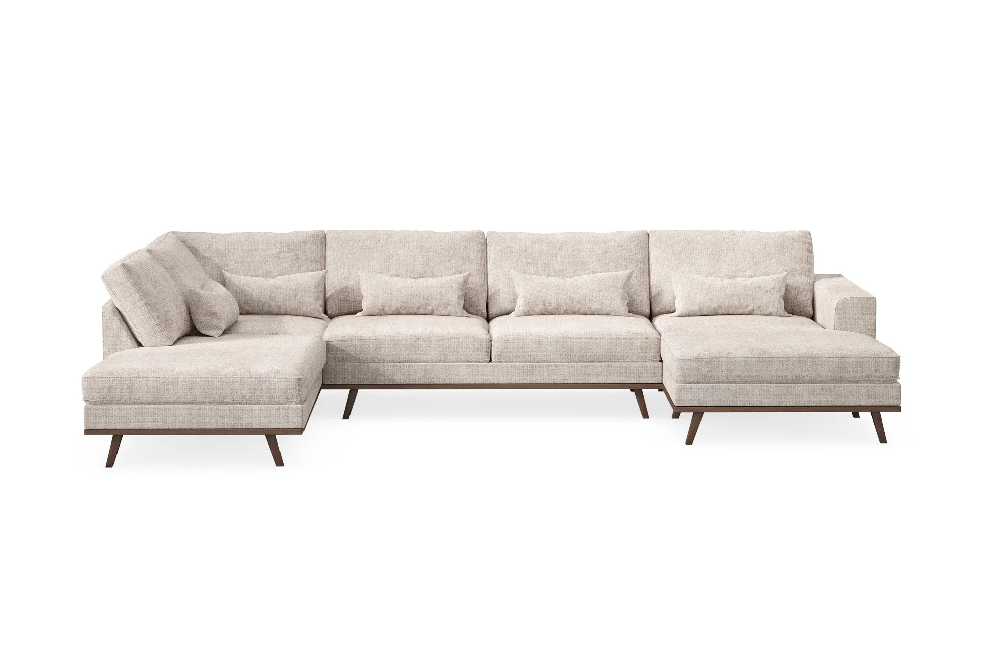 Copenhagen 5-sits V&auml;nsterv&auml;nd U-formad Large Soffa med Divan och Sch&auml;slong i Chenille - Gr&aring; / Beige