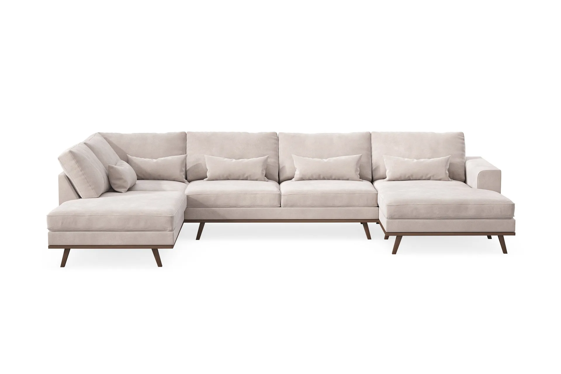 Copenhagen 5-sits V&auml;nsterv&auml;nd U-formad Large Soffa med Divan och Sch&auml;slong i Sammet - Beige