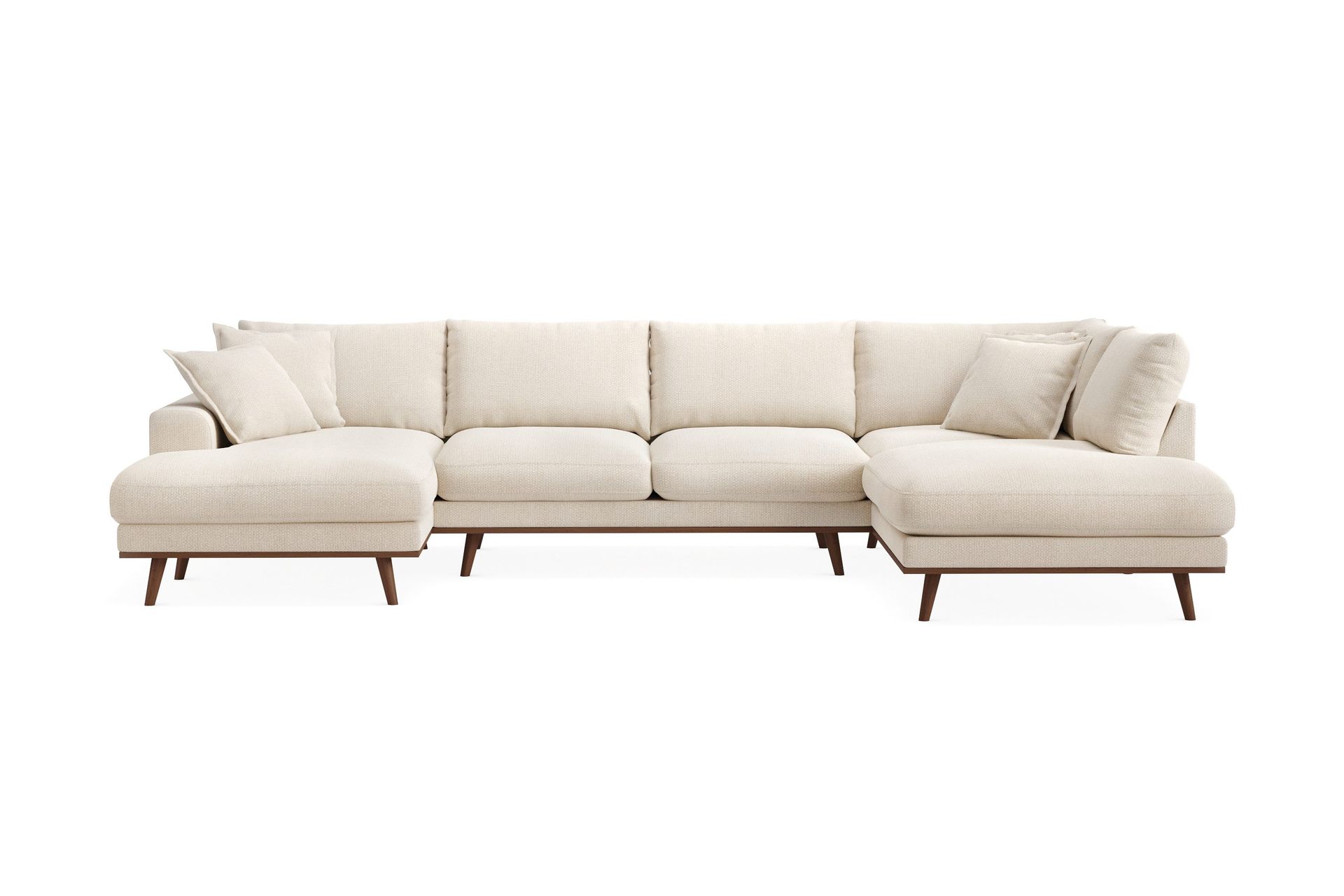 Copenhagen Premium 5-sits H&ouml;gerv&auml;nd U-formad Djup Soffa med Divan och Sch&auml;slong i Chenille - Ljusbeige