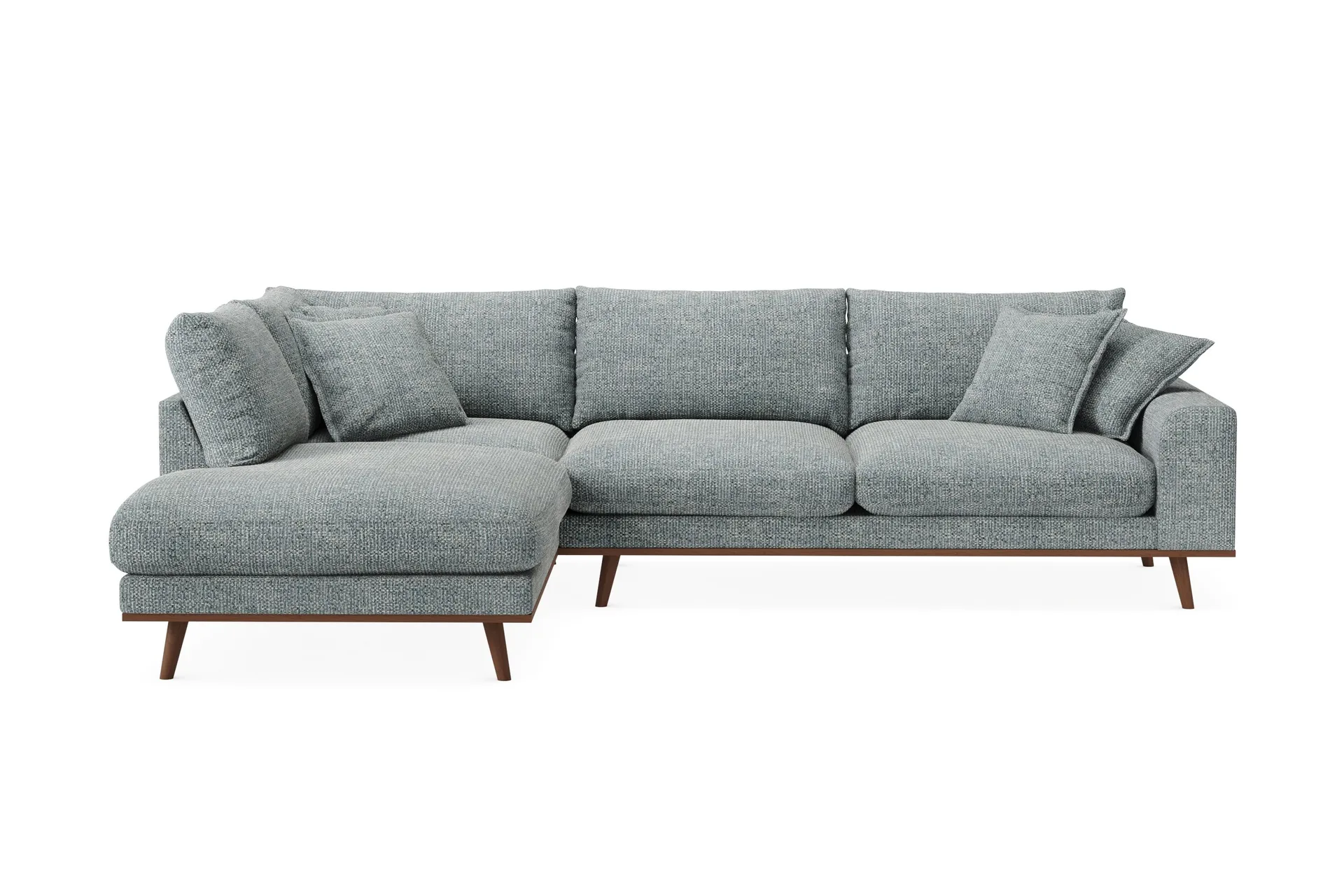 Copenhagen Premium 4-sits V&auml;nsterv&auml;nd L-formad Djup Sch&auml;slongsoffa i Chenille - Gr&aring;/Bl&aring;