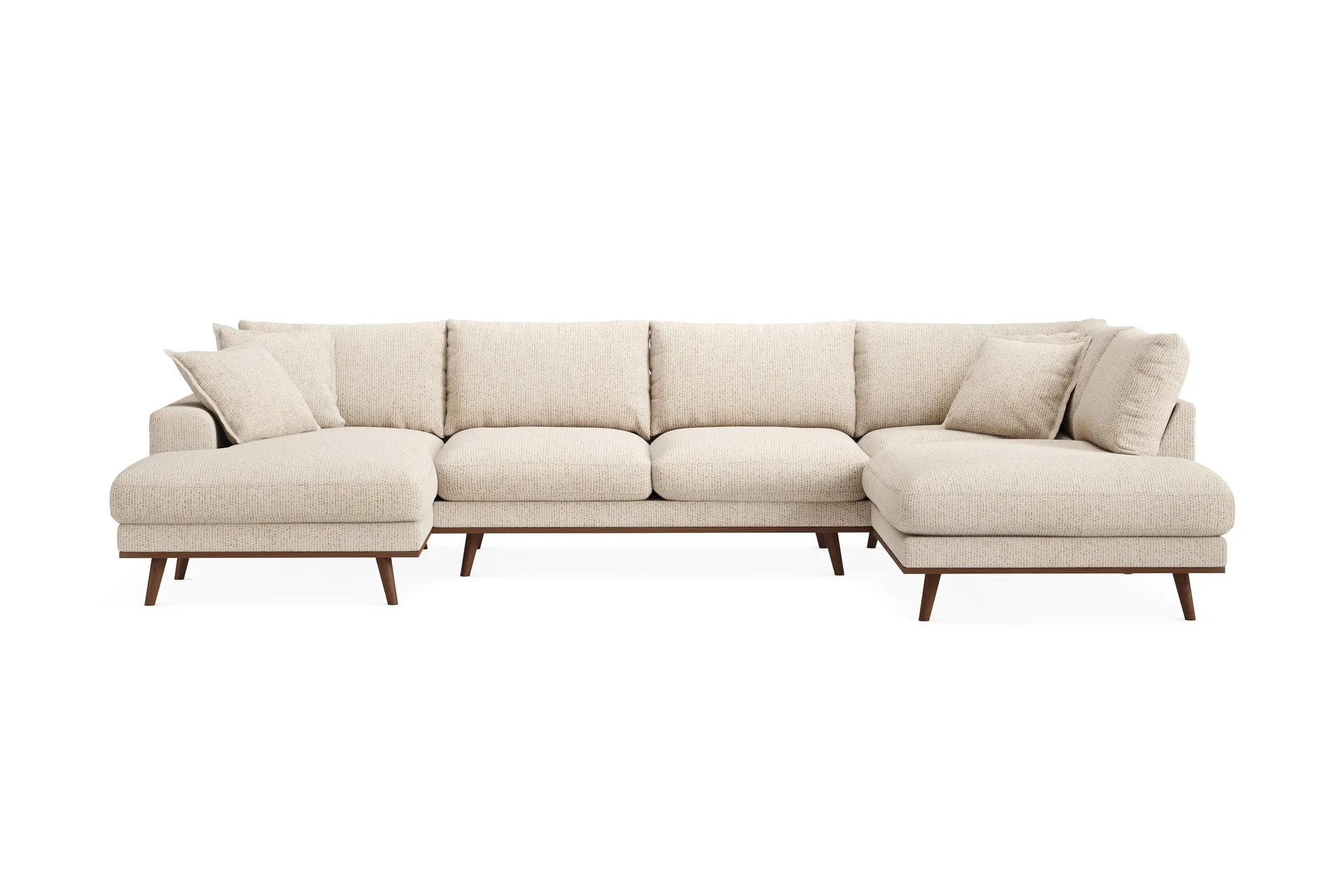 Copenhagen Premium 5-sits H&ouml;gerv&auml;nd U-formad Djup Soffa med Divan och Sch&auml;slong i Chenille - Beige