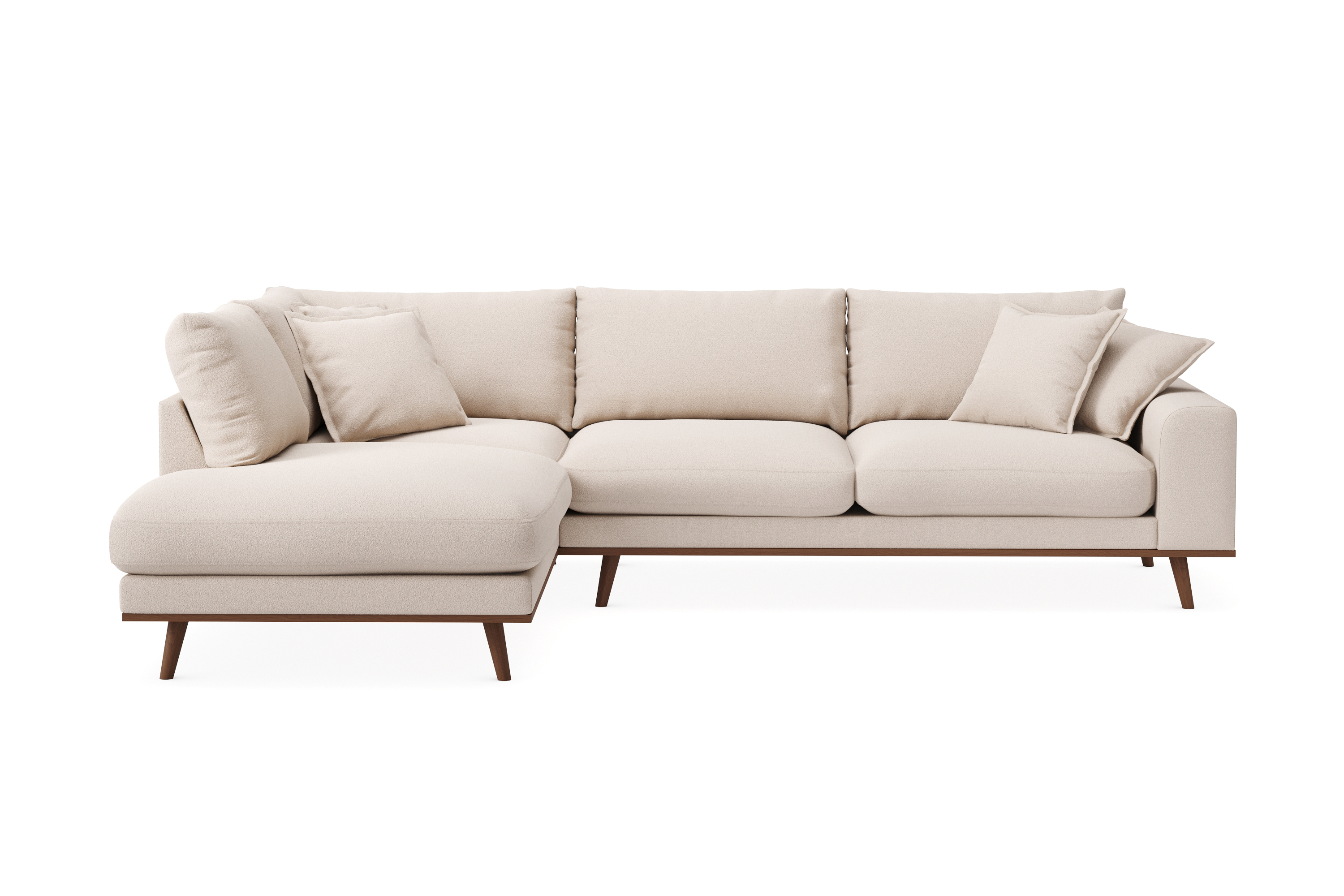 copenhagen premium 4-sits vänstervänd l-formad djup schäslongsoffa i bouclé - ljusbeige