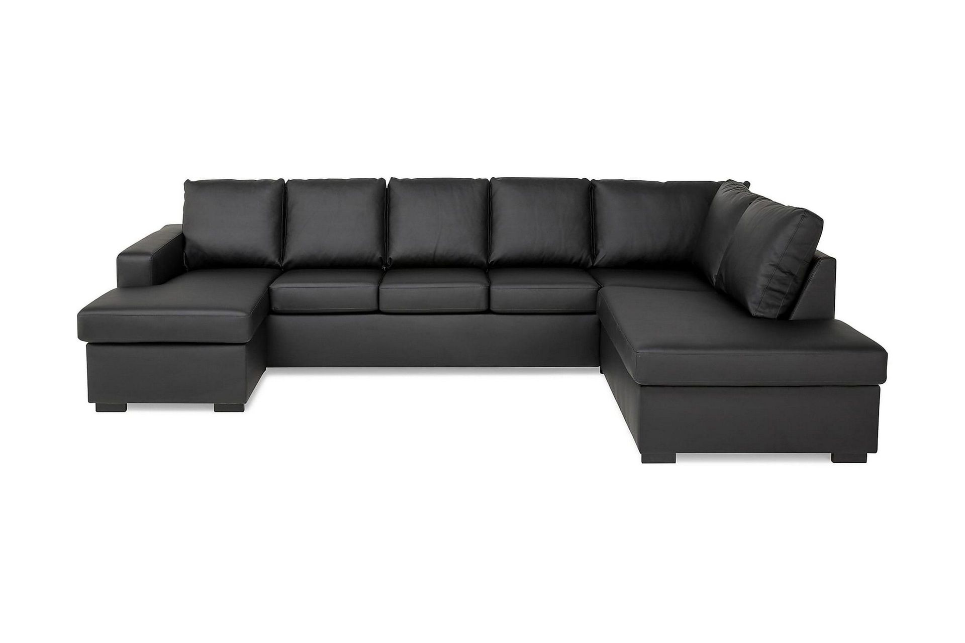 Crazy 5-sits H&ouml;gerv&auml;nd U-formad X-Large Soffa med Divan och Sch&auml;slong i Konstl&auml;der - Svart