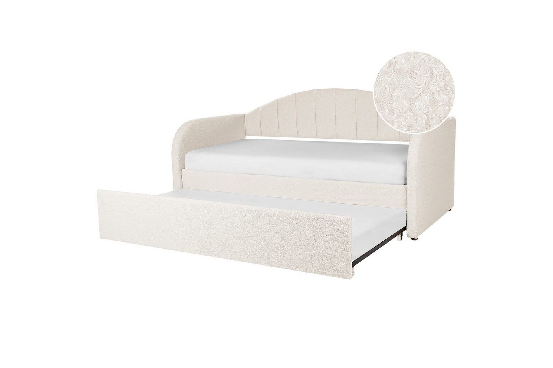 Dagbädd Eyburie med lamellram i beige bouclé