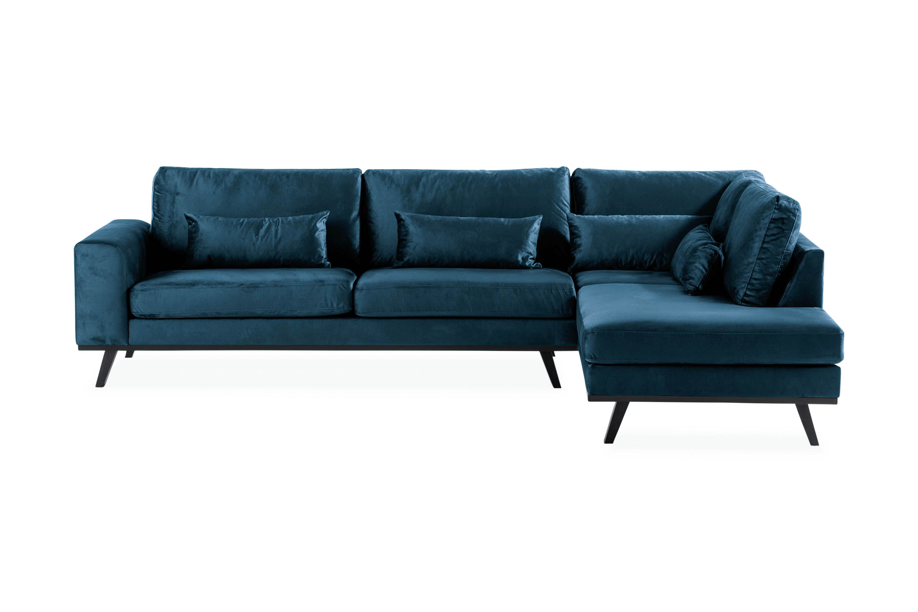 copenhagen 4-sits högervänd l-formad schäslongsoffa i sammet - blå