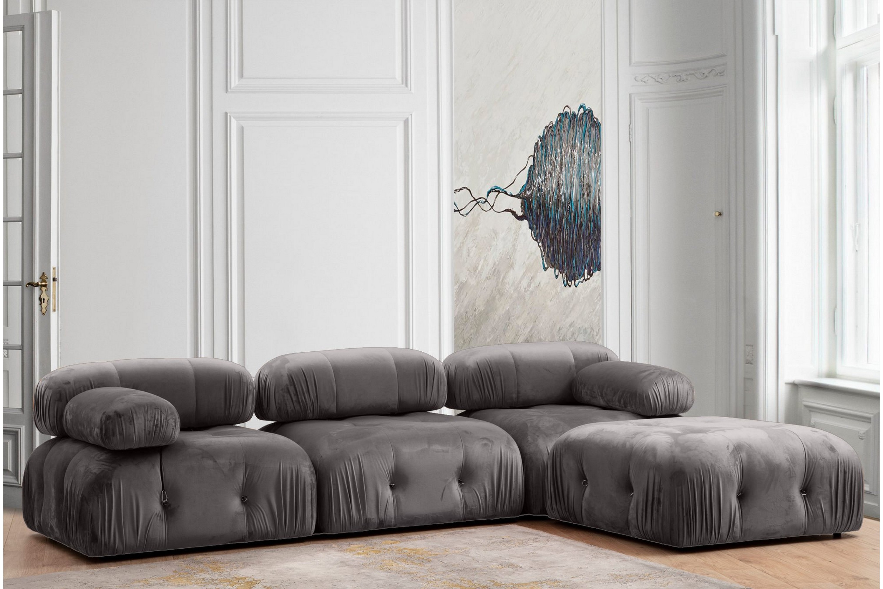 Bubblig Divansoffa 3-sits 288 cm Belgin Grå