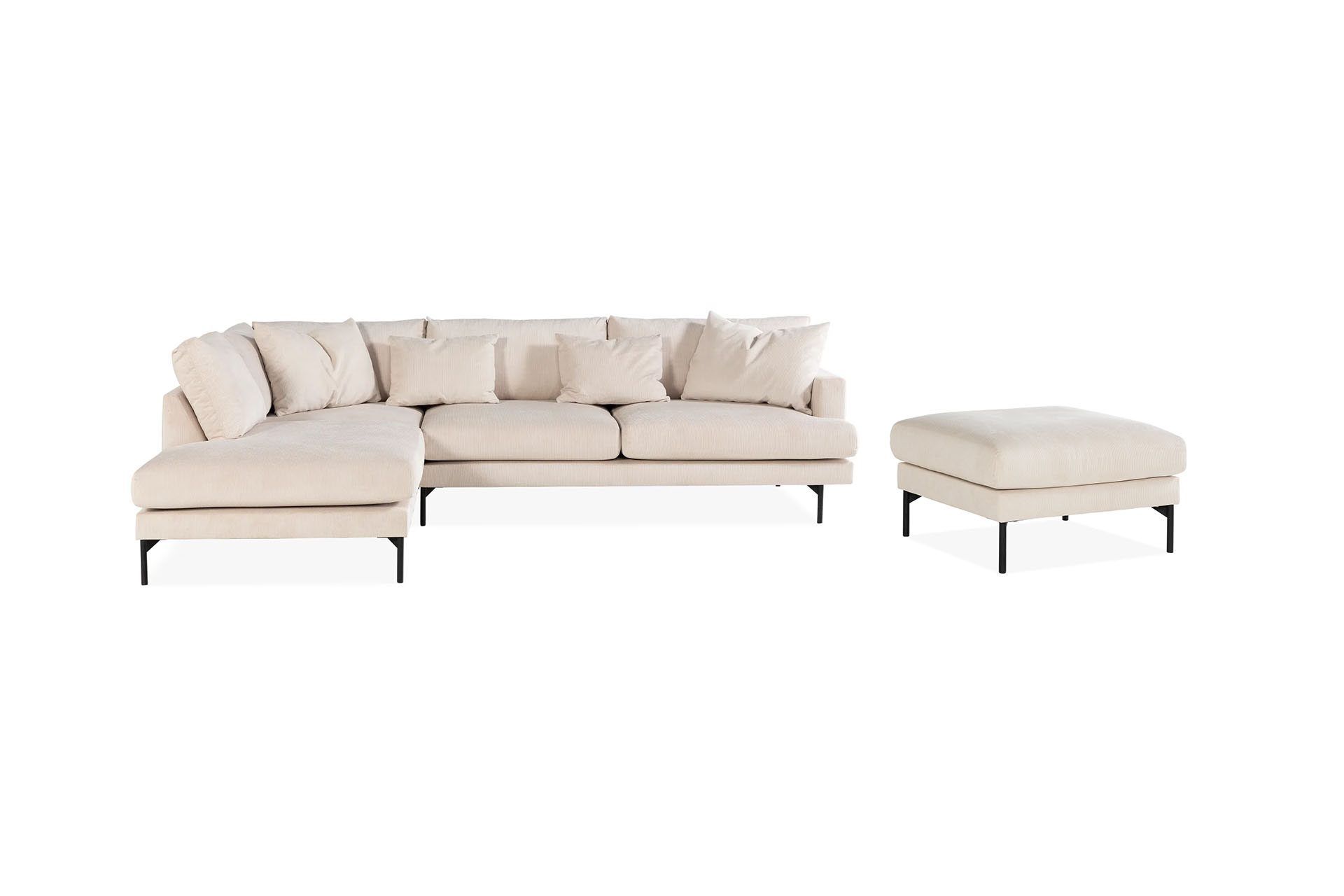 Menard 4-sits V&auml;nsterv&auml;nd L-formad Sch&auml;slongsoffa + Fotpall i Manchester - Beige