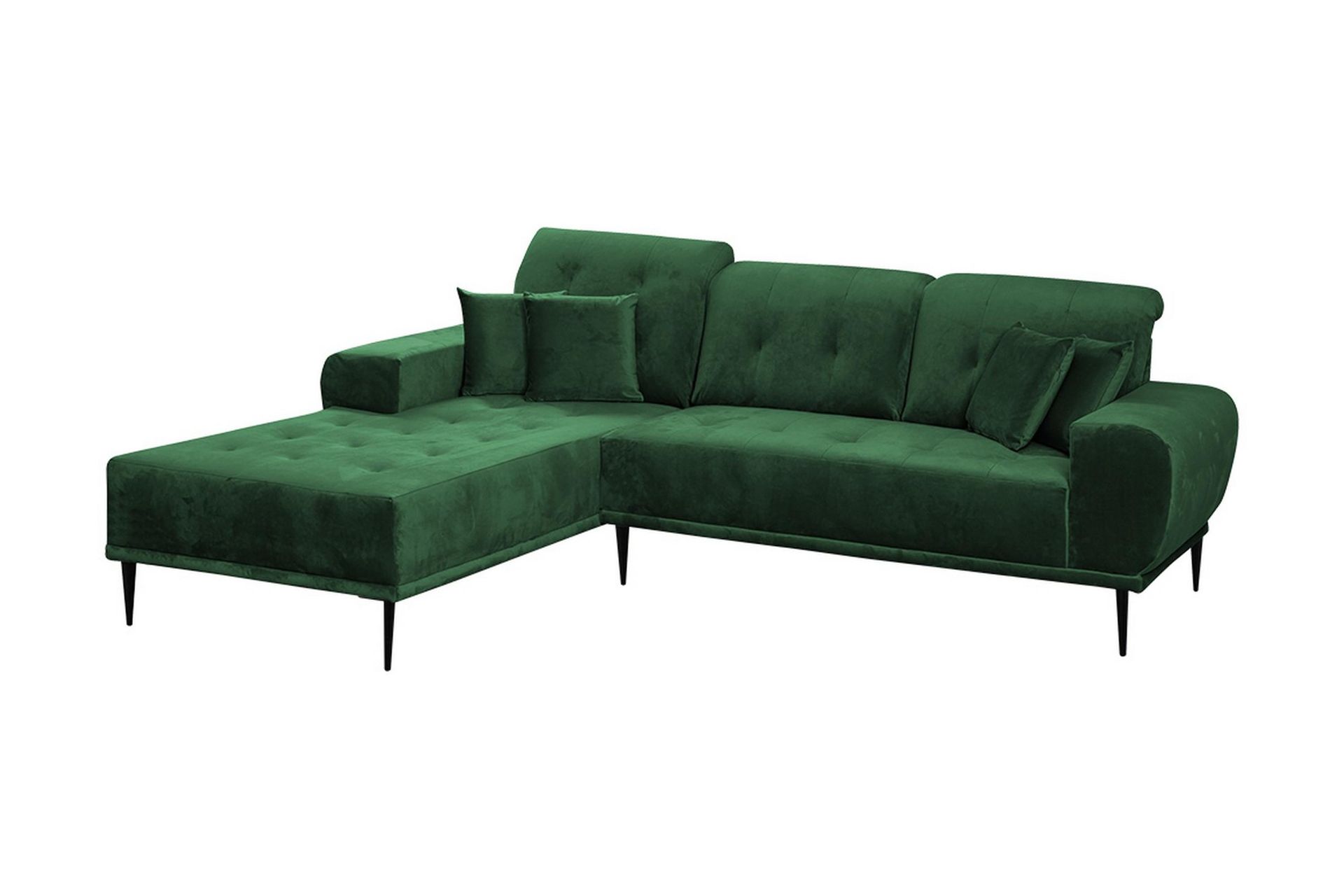 Rapale 3-sits Soffa med Divan V&auml;nster med Kuddar - Sammet/Gr&ouml;n
