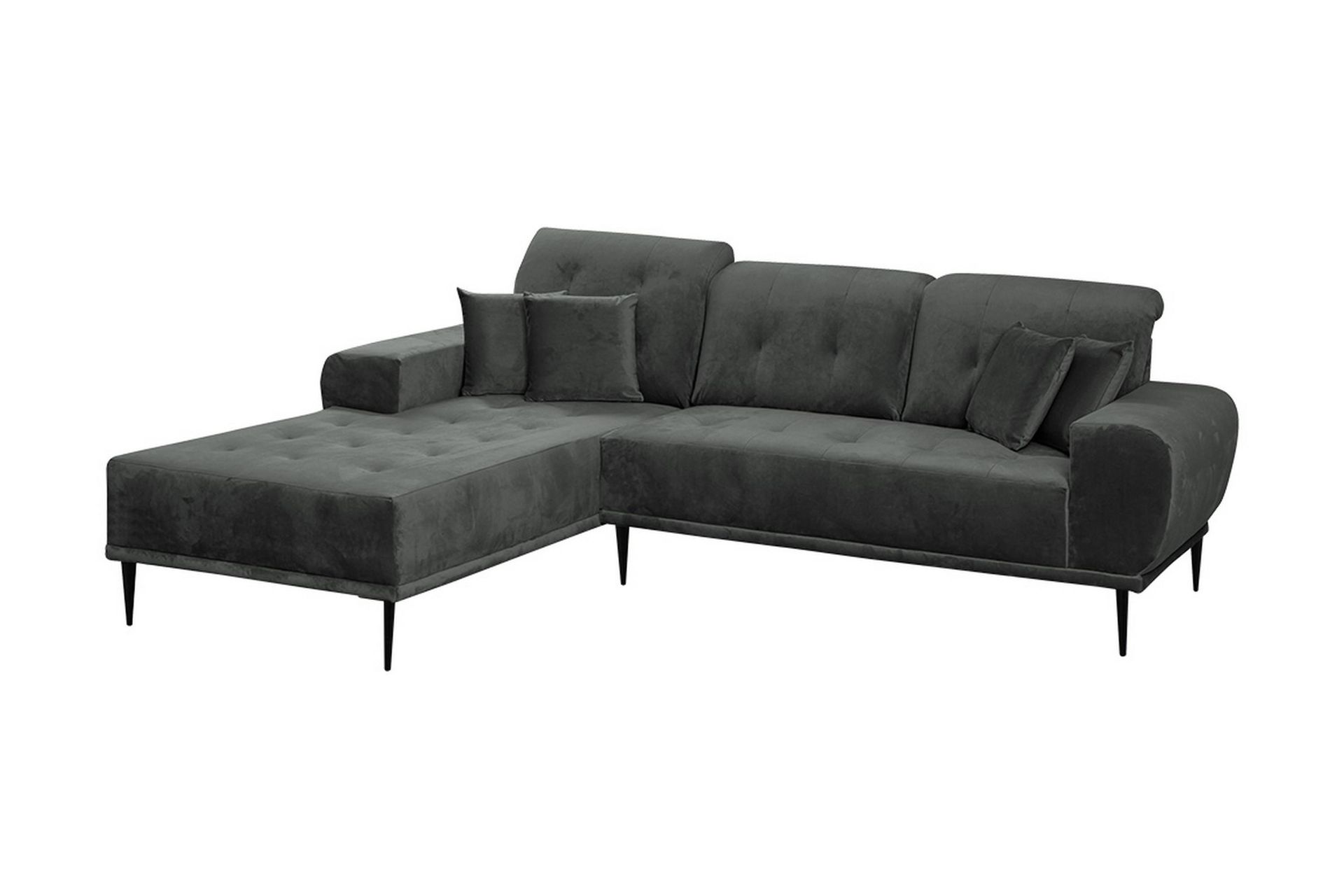 Rapale 3-sits Soffa med Divan V&auml;nster med Kuddar - Sammet/Ljusgr&aring;/Svart