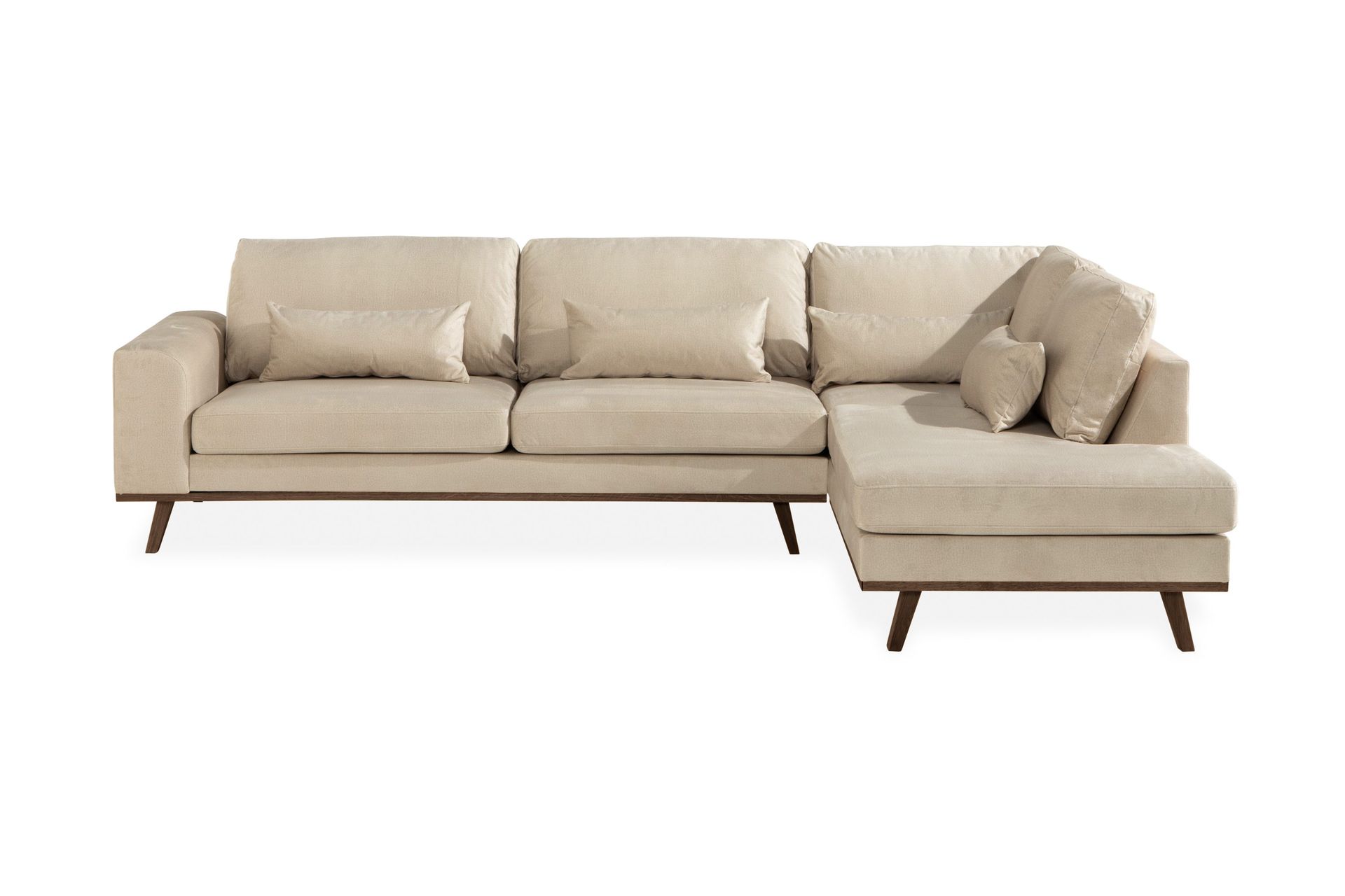 Copenhagen 4-sits H&ouml;gerv&auml;nd L-formad Sch&auml;slongsoffa i Sammet - Beige