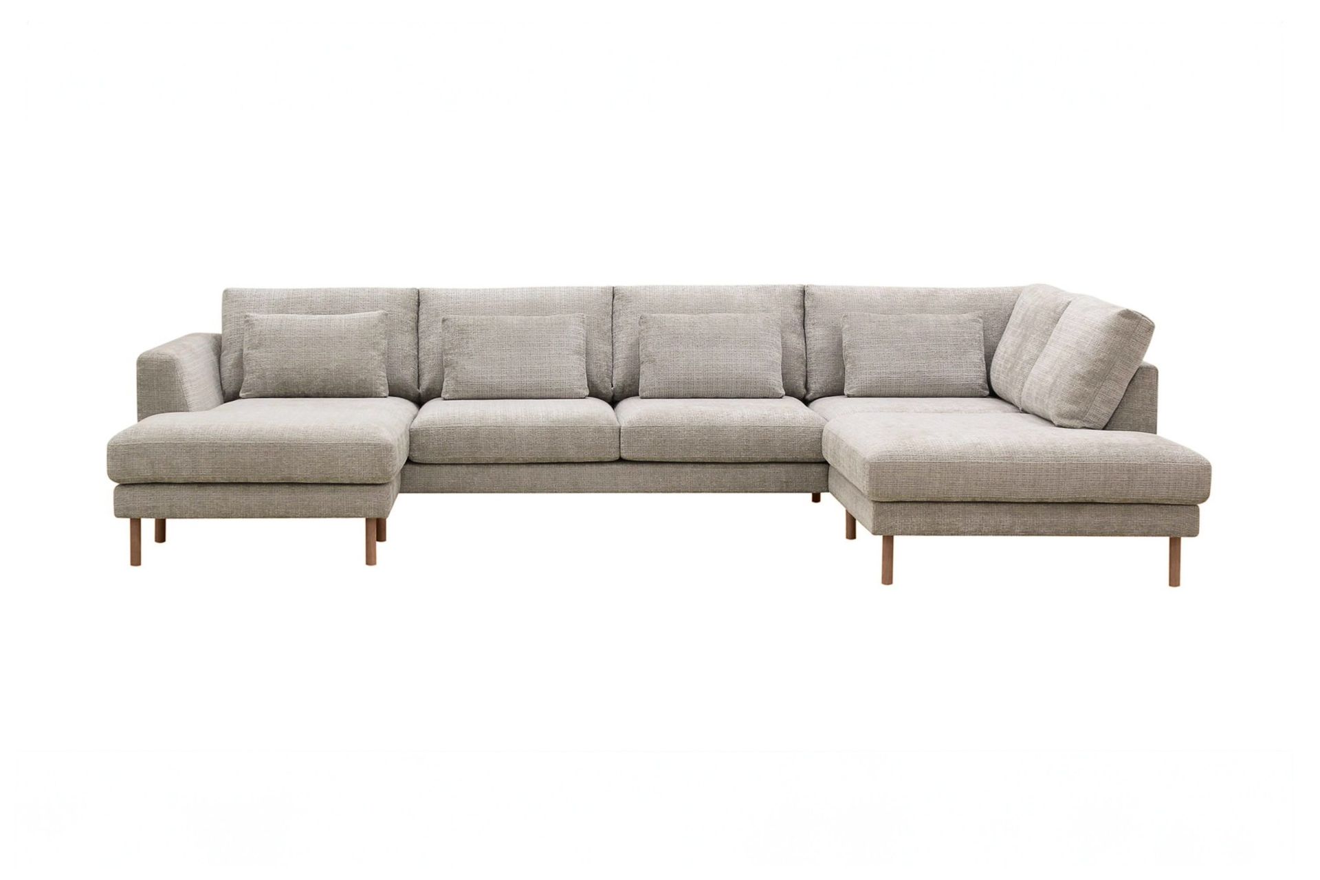 Florenz 4-sits H&ouml;gerv&auml;nd U-formad Soffa med Divan och Sch&auml;slong i Chenille - Gr&aring;/Beige