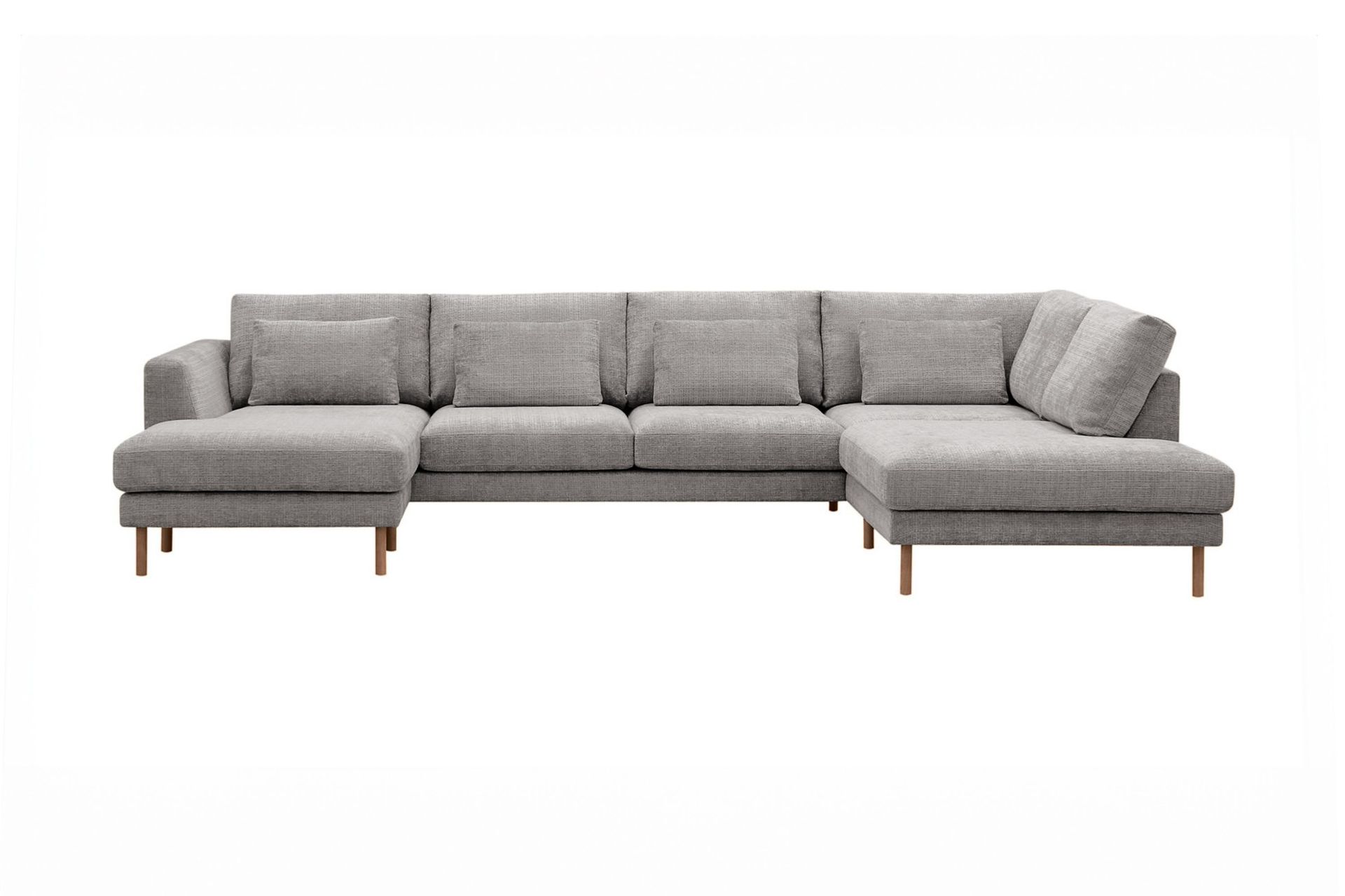 Florenz 4-sits H&ouml;gerv&auml;nd U-formad Soffa med Divan och Sch&auml;slong i Chenille - Ljusgr&aring;