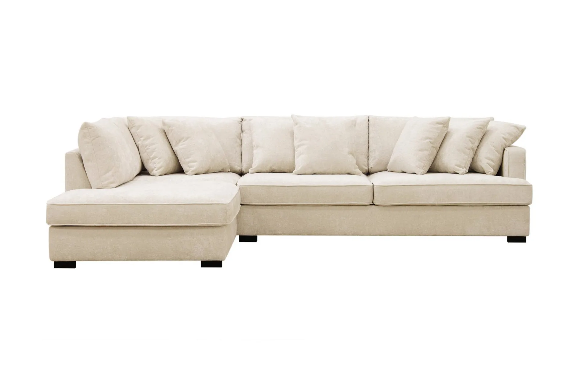Rossita 4-sits V&auml;nsterv&auml;nd L-formad Djup Sch&auml;slongsoffa i Chenille - Beige