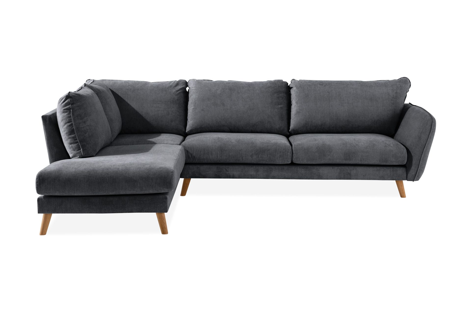 Trend Lyx 4-sits V&auml;nsterv&auml;nd L-formad Sch&auml;slongsoffa i Tyg - M&ouml;rkgr&aring;