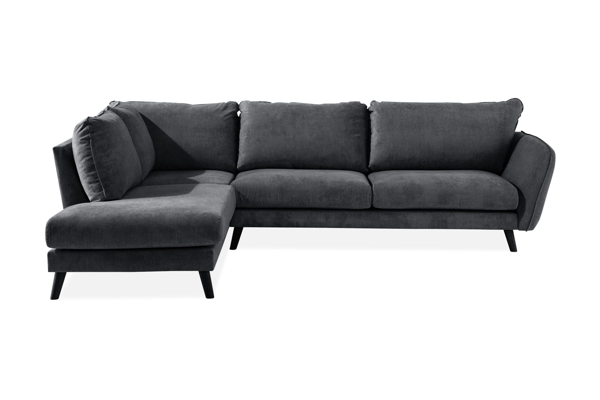 Trend Lyx 4-sits V&auml;nsterv&auml;nd L-formad Sch&auml;slongsoffa i Tyg - M&ouml;rkgr&aring;