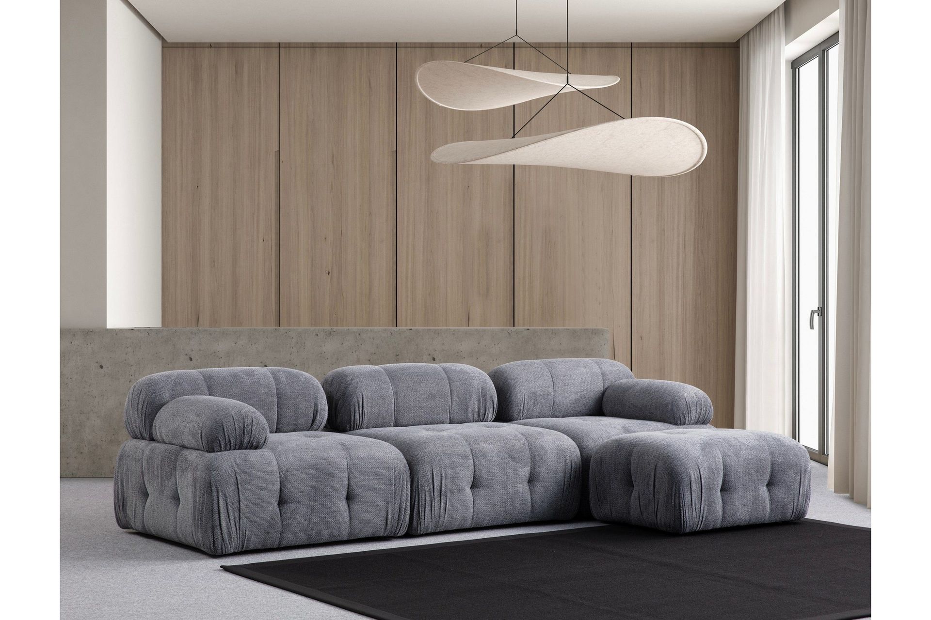 belgin bubblig divansoffa 3-sits med fasta armstöd - grå