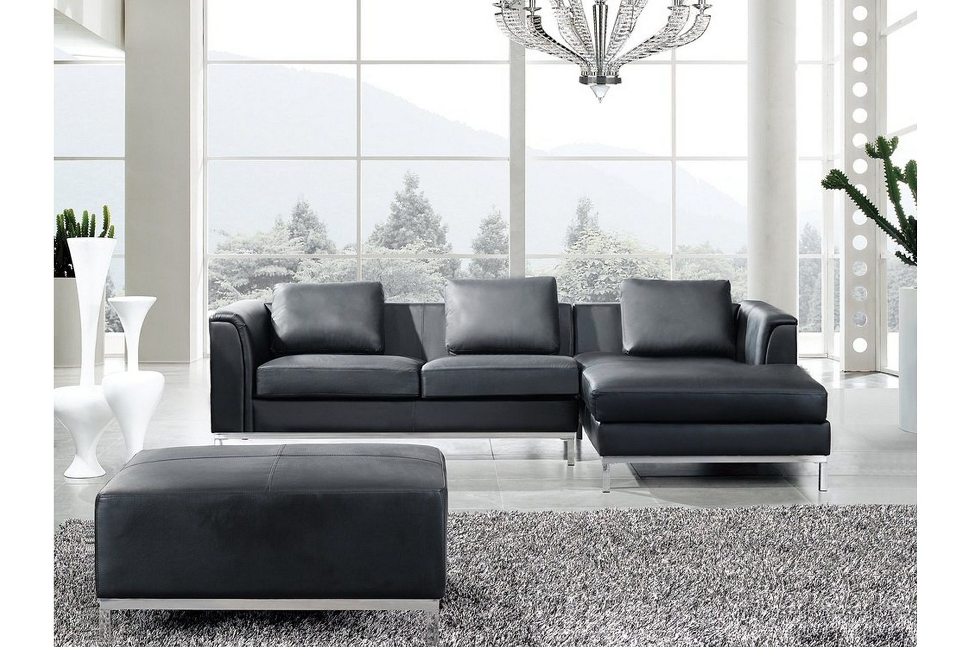 dugard hörnsoffa vänster + fotpall - svart/läder