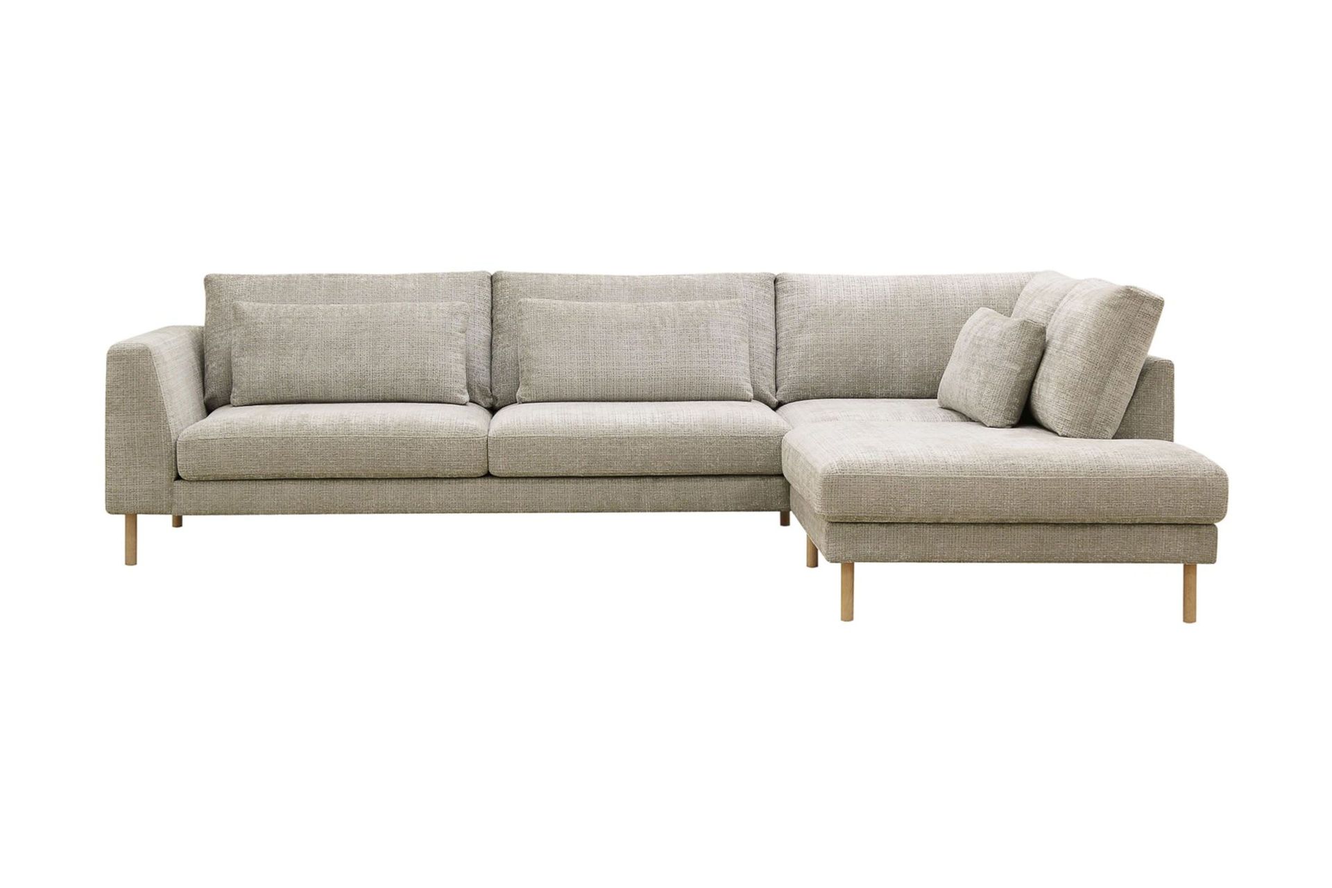 Florenz 4-sits H&ouml;gerv&auml;nd L-formad Sch&auml;slongsoffa i Tyg - Gr&aring;/Beige