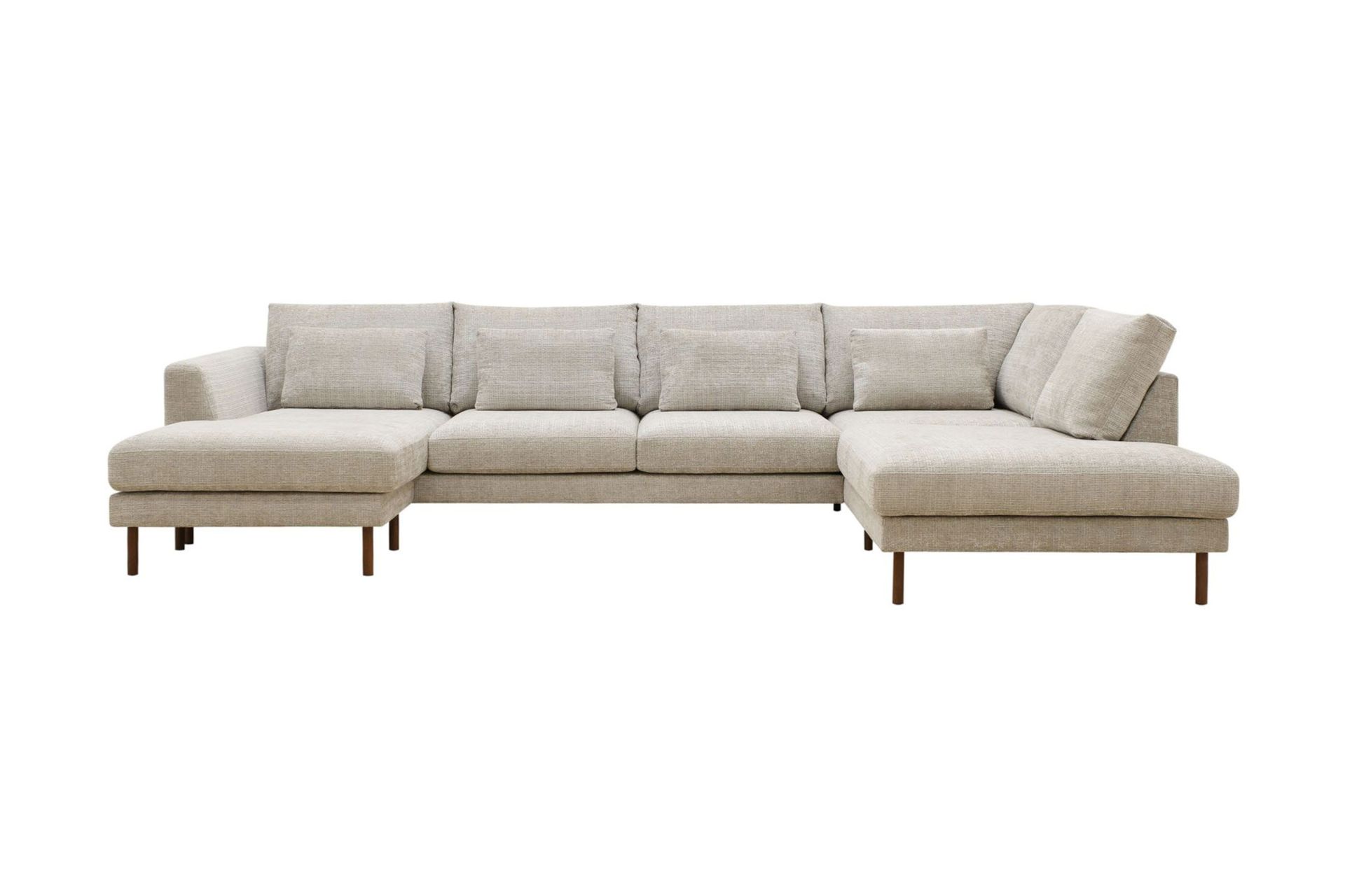 Florenz 4-sits H&ouml;gerv&auml;nd U-formad Soffa med Divan och Sch&auml;slong i Chenille - Gr&aring;/Beige