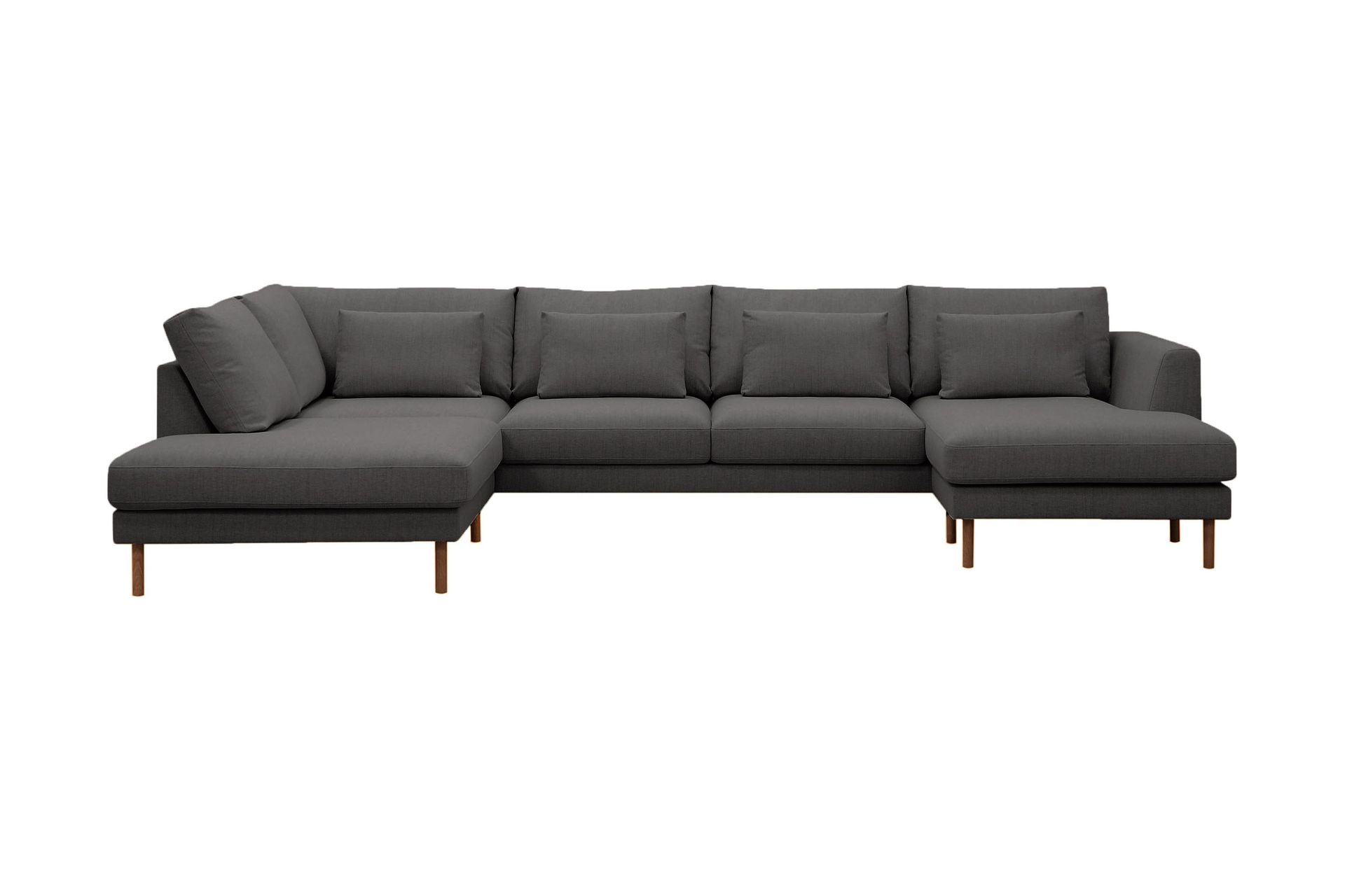 Florenz 4-sits V&auml;nsterv&auml;nd U-formad Soffa med Divan och Sch&auml;slong i Tyg - M&ouml;rkgr&aring;