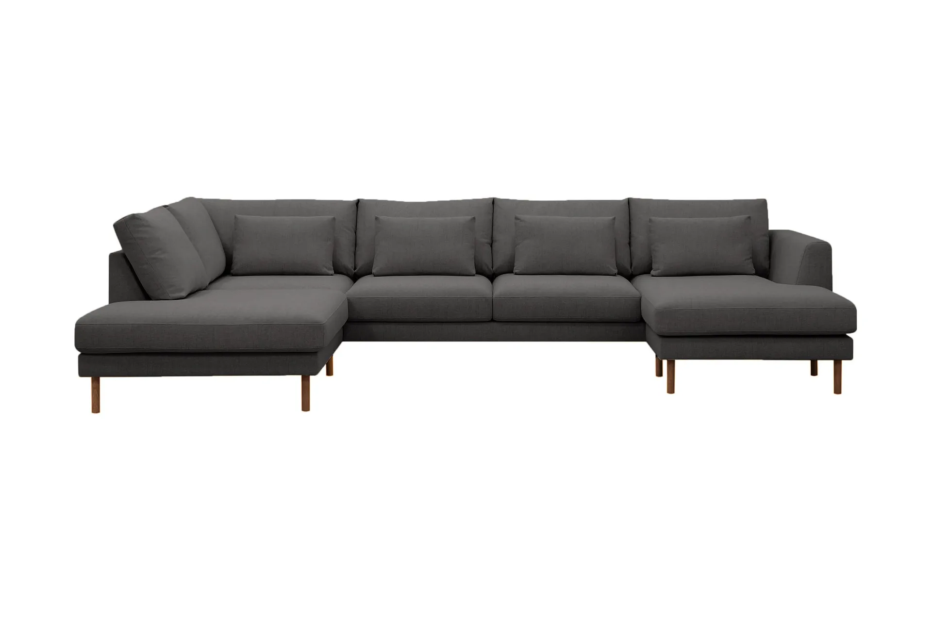 Florenz 4-sits V&auml;nsterv&auml;nd U-formad Soffa med Divan och Sch&auml;slong i Tyg - M&ouml;rkgr&aring;