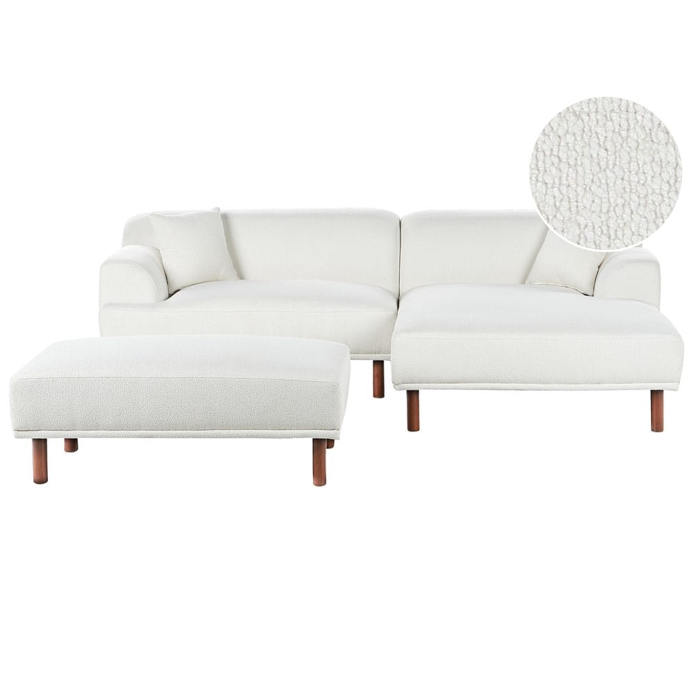 hörnsoffa med fotpall holt - vit, brun/bouclé