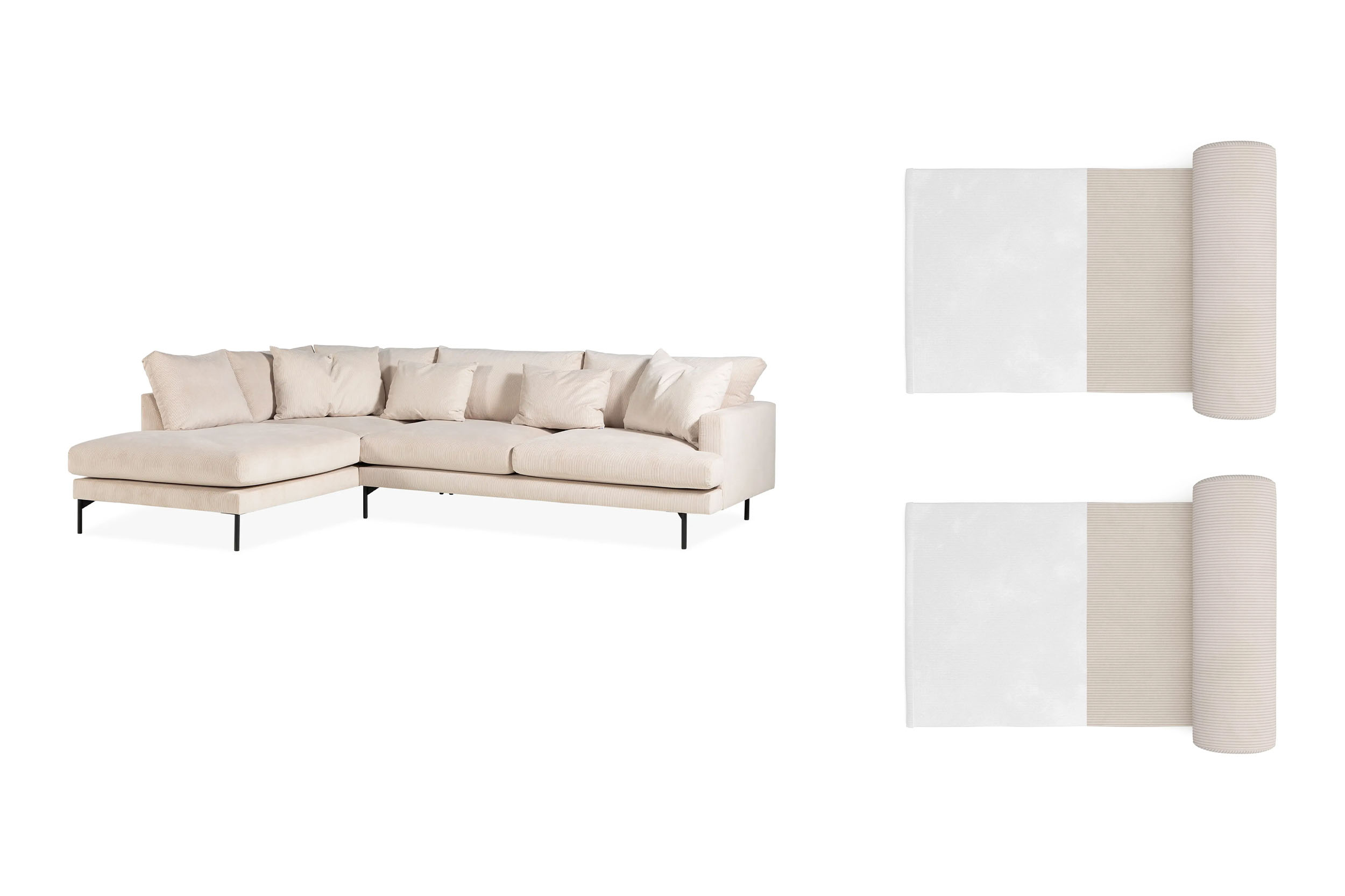 Menard 4-sits Vänstervänd L-formad Schäslongsoffa i Manchester med 2 Nackkuddar Beige