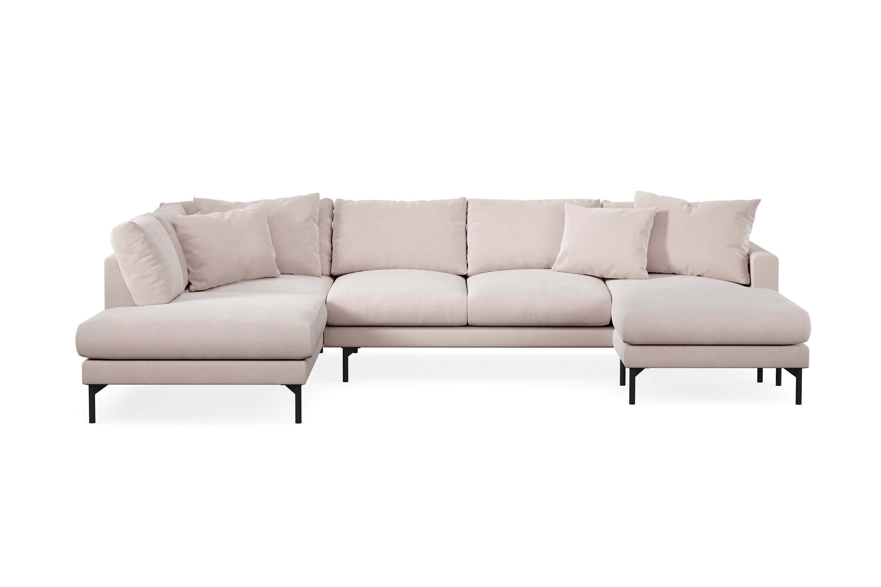 menard 4-sits vänstervänd u-formad large soffa med divan och schäslong i sammet - beige