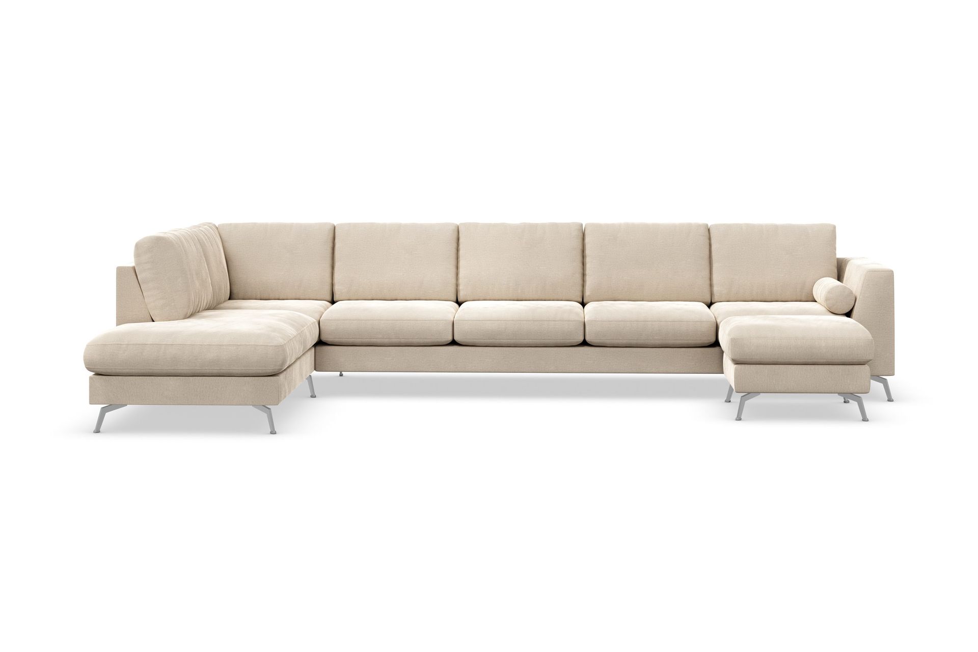 ocean lyx 6-sits vänstervänd u-formad soffa med divan och schäslong + fotpall i sammet - beige
