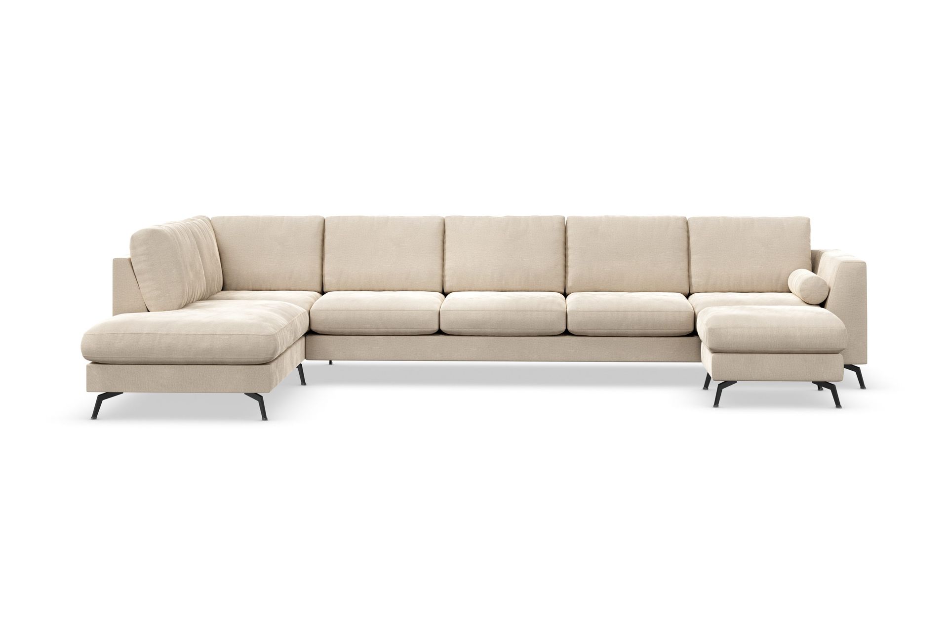 ocean lyx 6-sits vänstervänd u-formad soffa med divan och schäslong + fotpall i sammet - beige