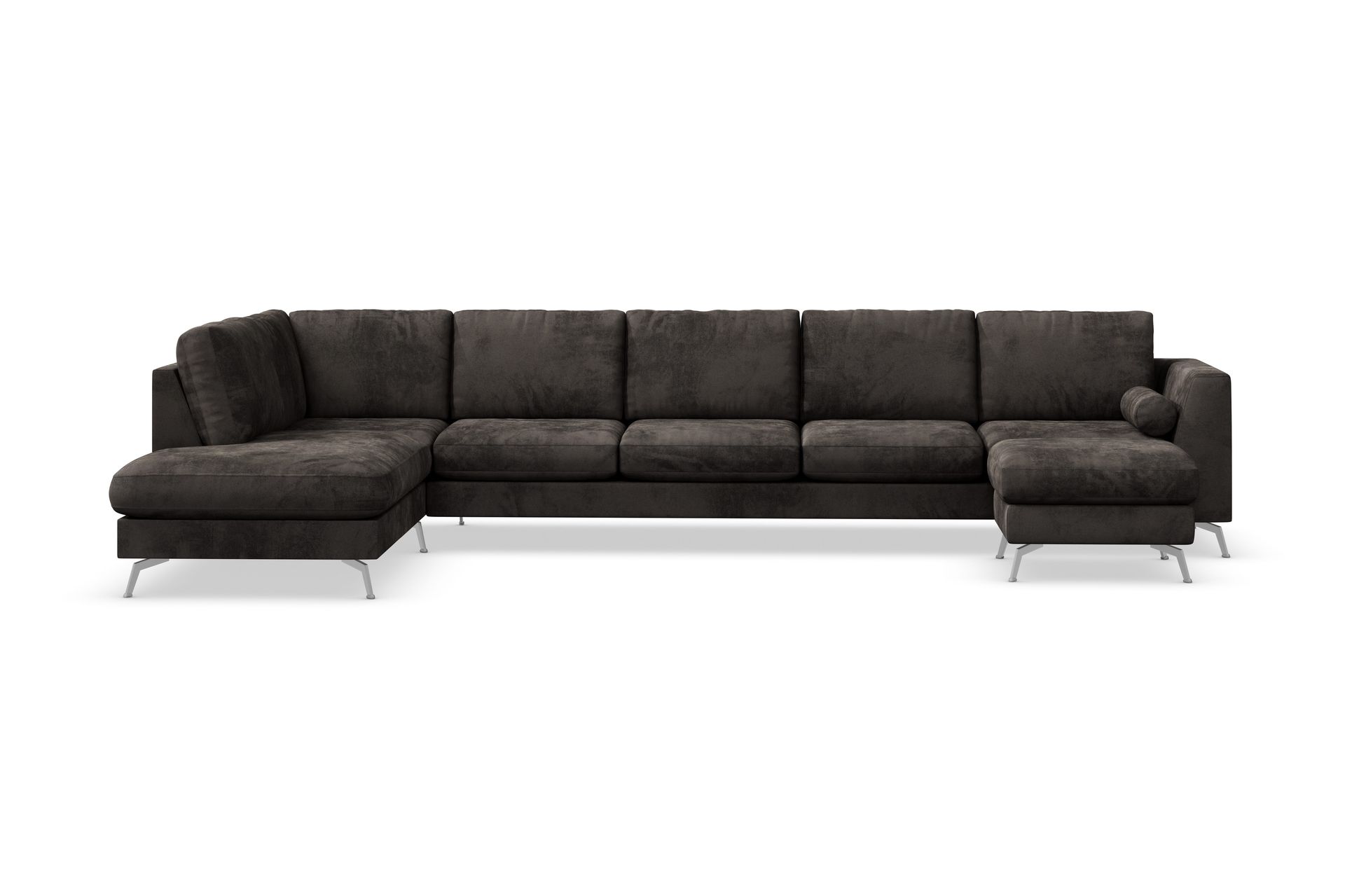 Ocean Lyx 6-sits V&auml;nsterv&auml;nd U-formad Soffa med Divan och Sch&auml;slong + Fotpall i Sammet - M&ouml;rkgr&aring;