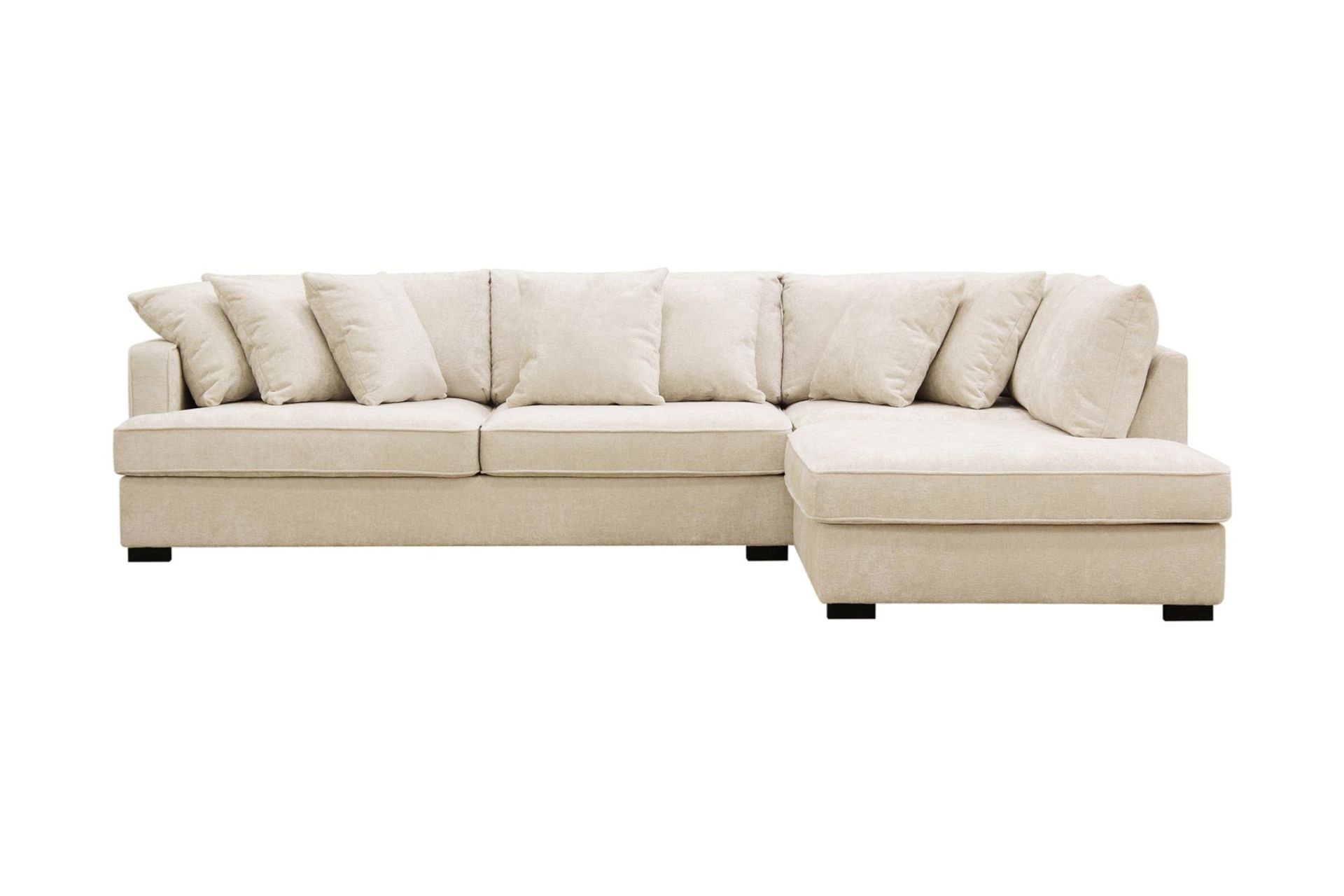 Rossita 4-sits H&ouml;gerv&auml;nd L-formad Djup Sch&auml;slongsoffa i Chenille - Trenza 06, Beige Chenille