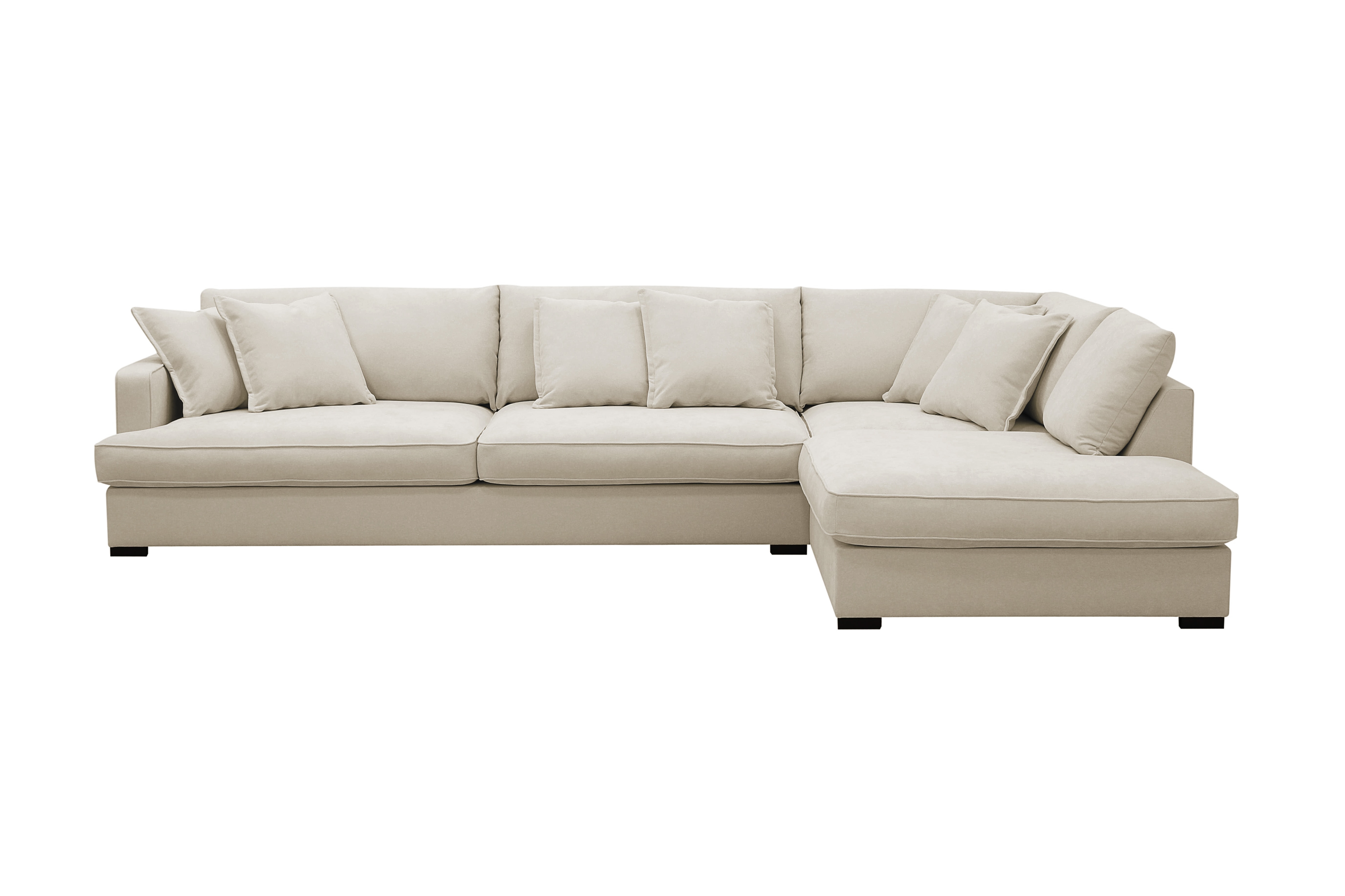 rossita lyx 4-sits extra djup soffa med schäslong höger - beige tyg