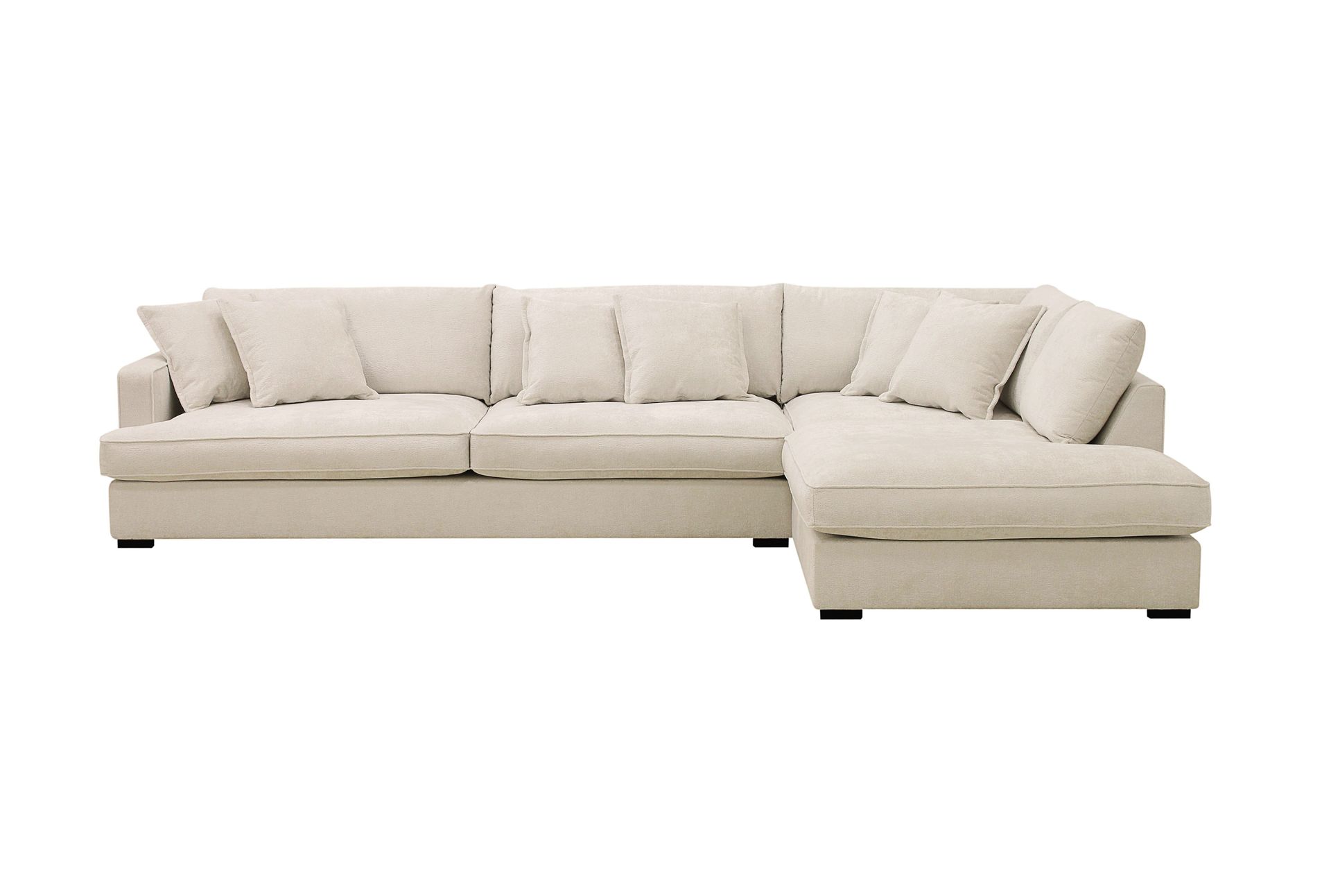 Rossita Lyx 4-sits H&ouml;gerv&auml;nd L-formad Extra Djup Sch&auml;slongsoffa i Chenille - Beige Chenille