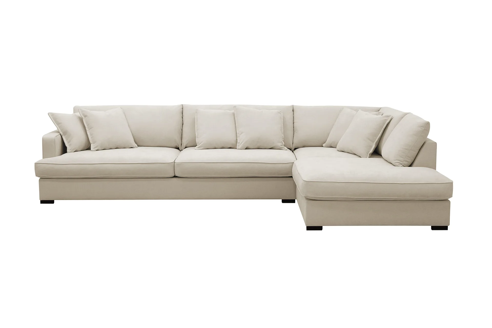 Rossita Lyx 4-sits H&ouml;gerv&auml;nd L-formad Extra Djup Sch&auml;slongsoffa i Tyg - Beige Tyg