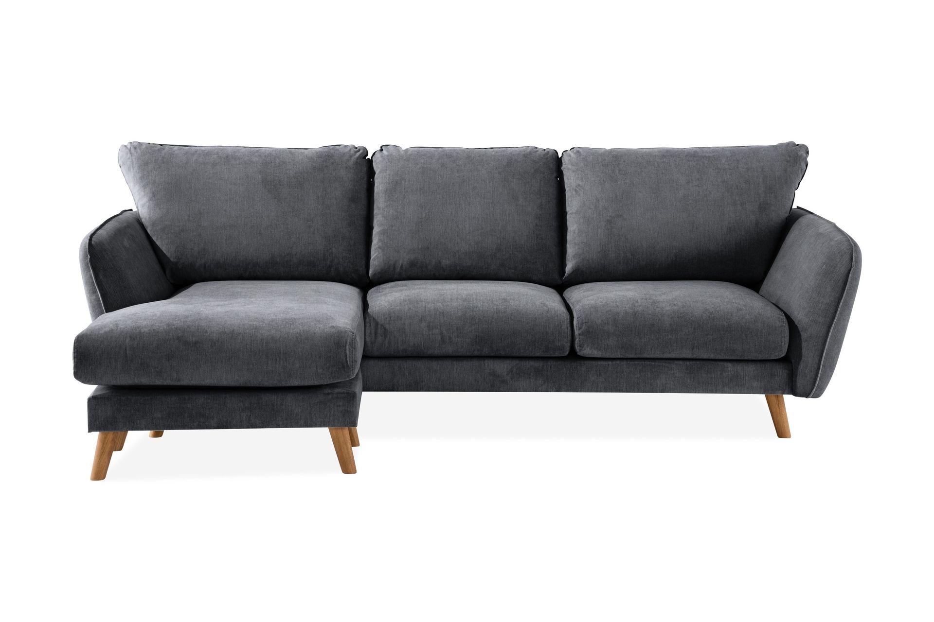 Trend Lyx 3-sits V&auml;nsterv&auml;nd L-formad Divansoffa i Tyg - M&ouml;rkgr&aring;