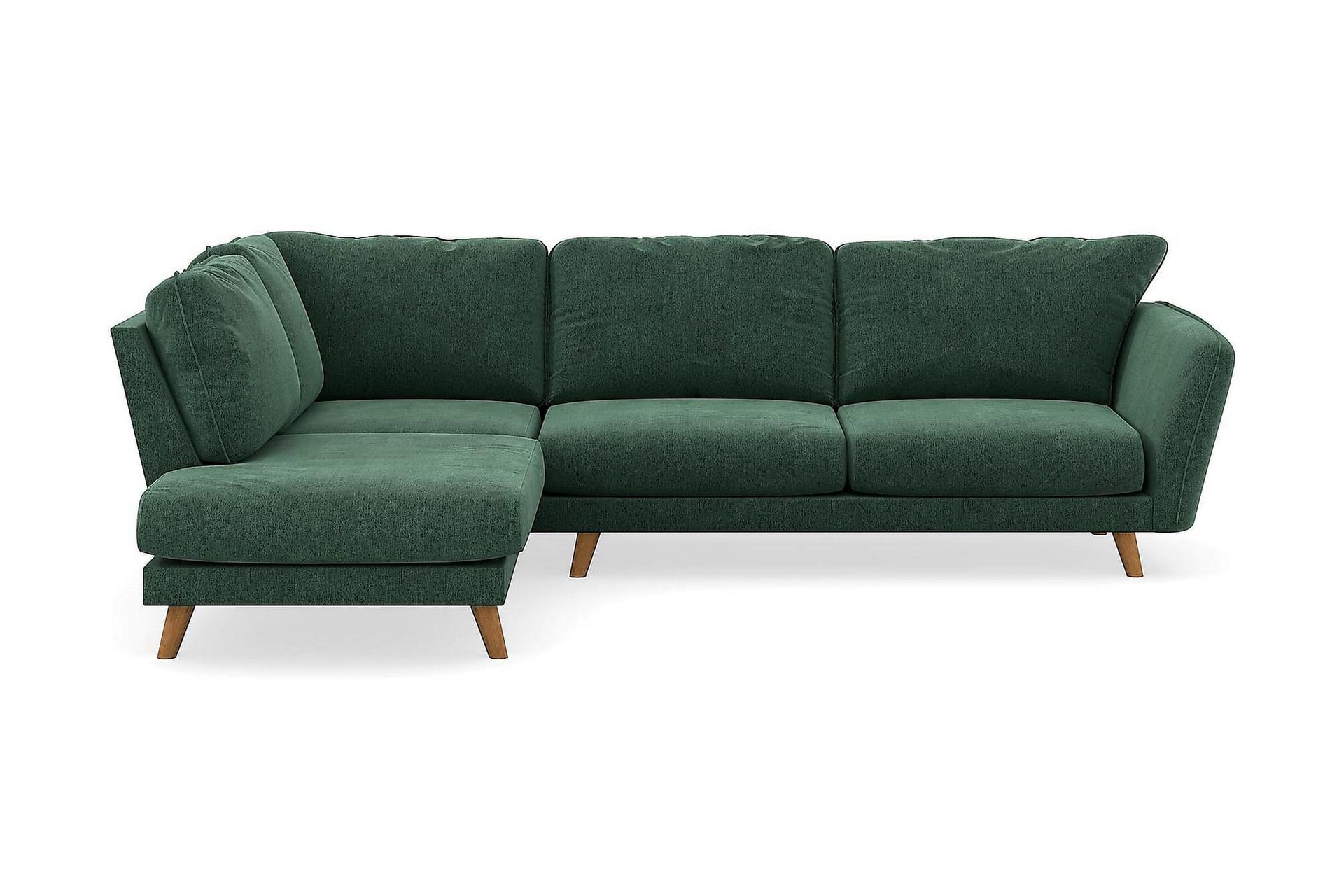 Trend Lyx 4-sits V&auml;nsterv&auml;nd L-formad Sch&auml;slongsoffa i Sammet - M&ouml;rkgr&ouml;n