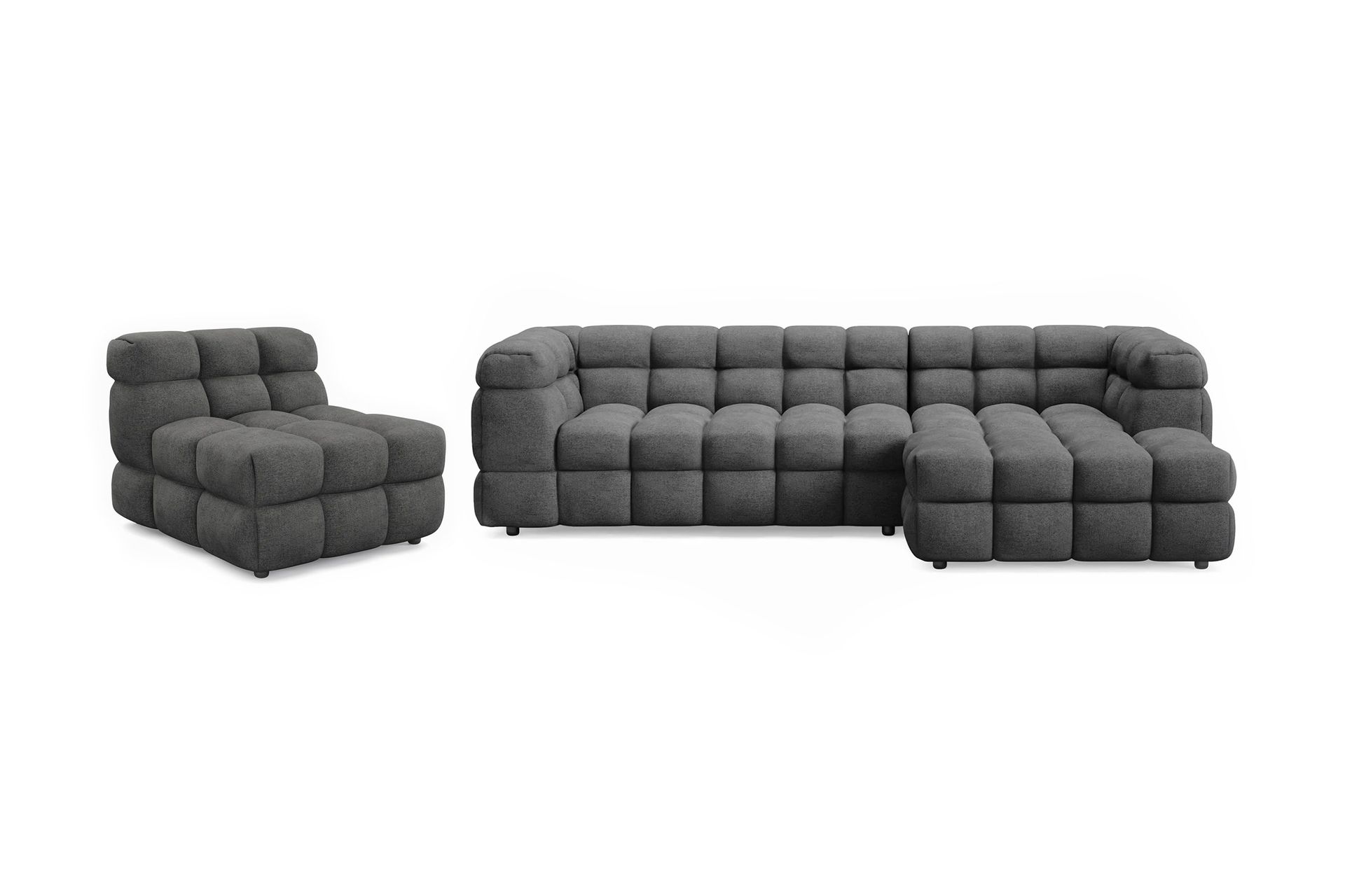 Elise Bubblig Soffgrupp 4-sits Divansoffa H&ouml;ger + F&aring;t&ouml;lj - M&ouml;rkgr&aring;