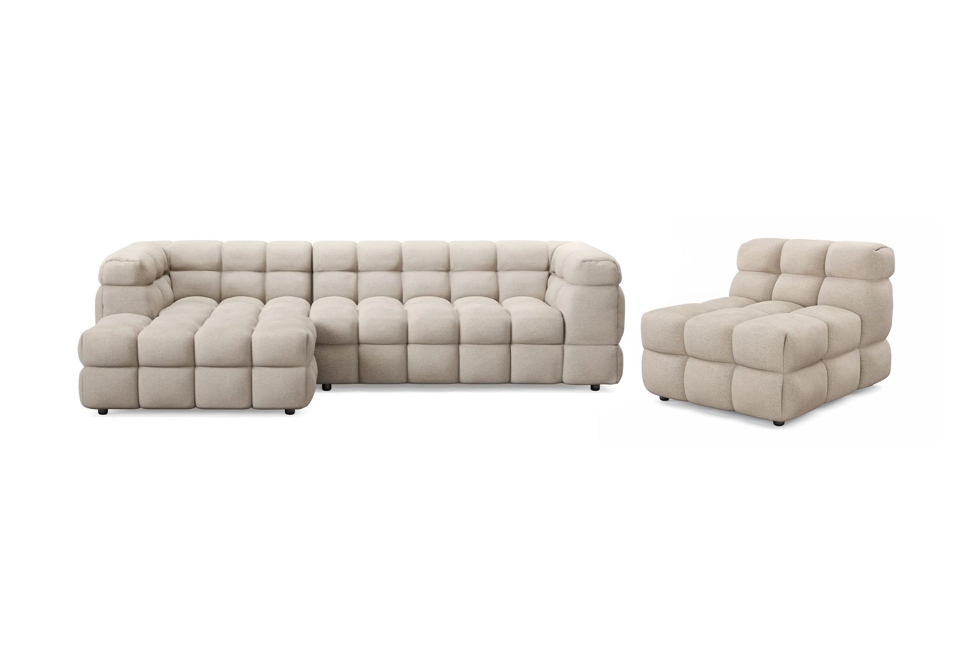 Elise Bubblig Soffgrupp 4-sits Divansoffa V&auml;nster + F&aring;t&ouml;lj - Beige