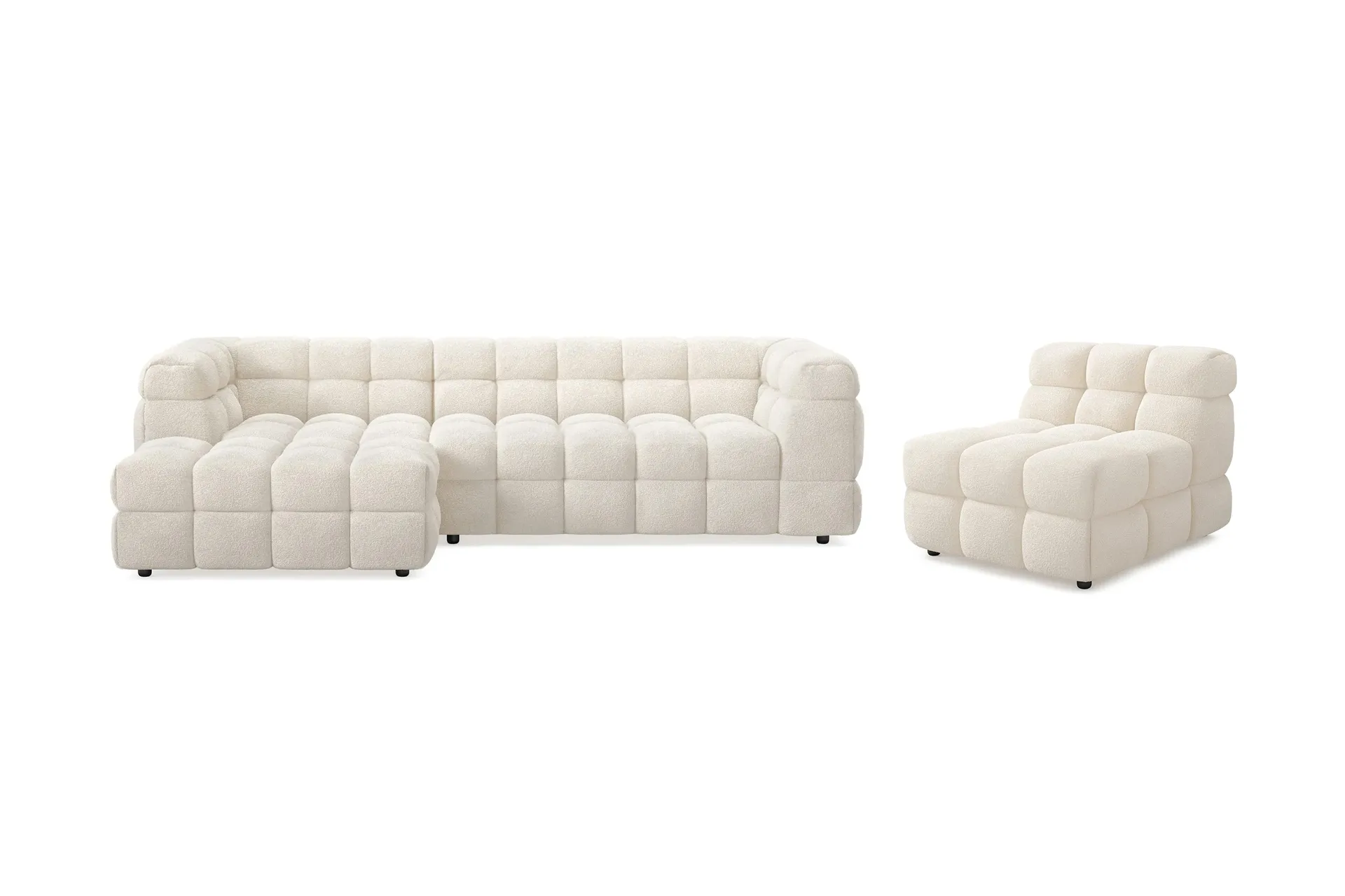 Elise Bubblig Soffgrupp 4-sits Divansoffa V&auml;nster + F&aring;t&ouml;lj - Beige