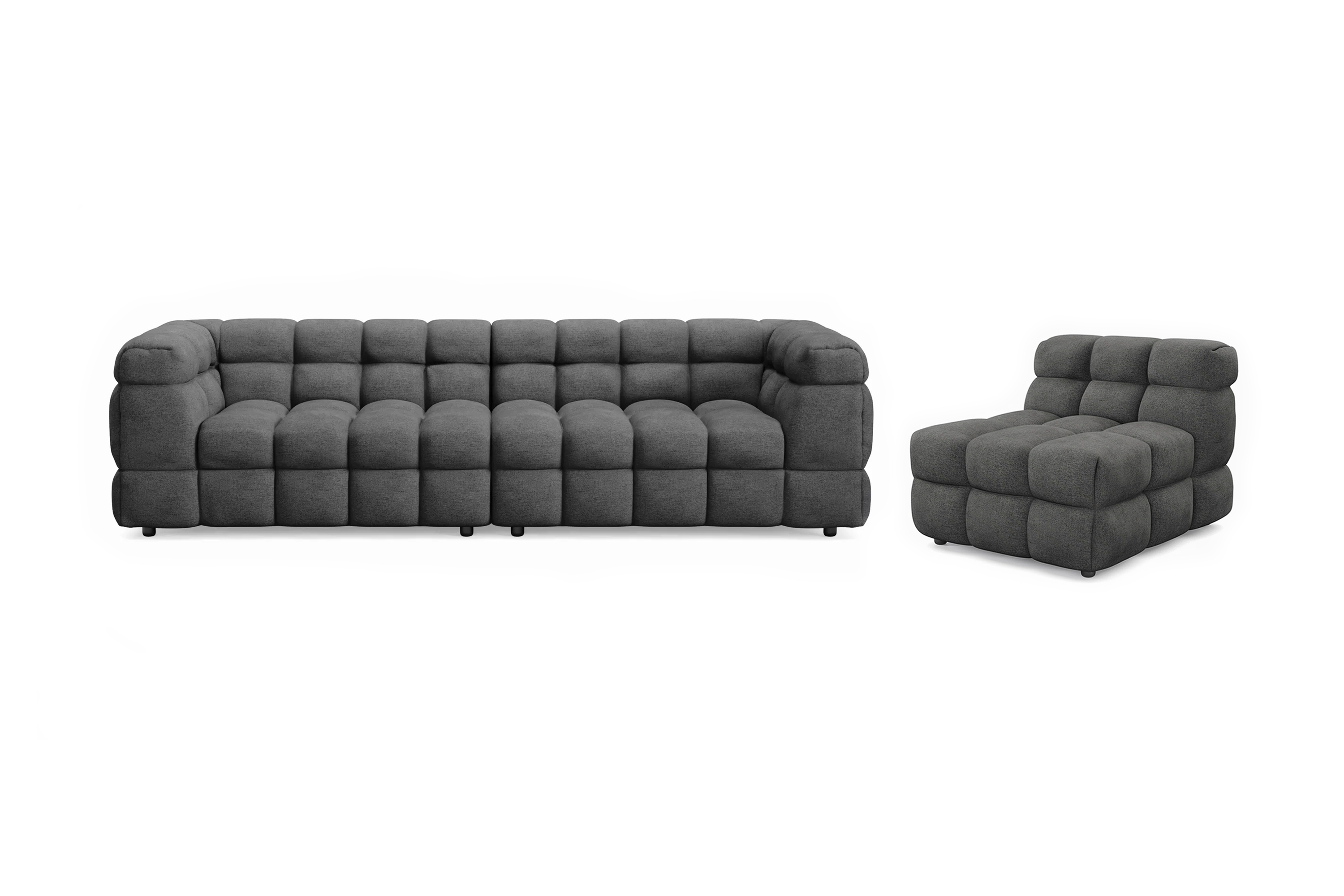 Elise Bubblig Soffgrupp 4-sits Soffa Fåtölj Mörkgrå