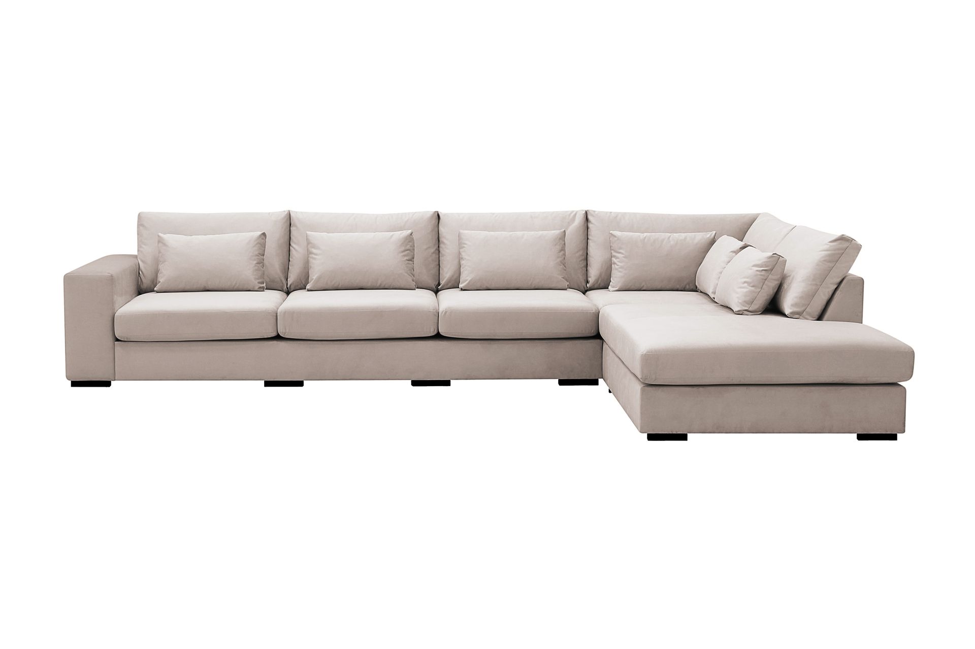 Grande 5-sits Soffa med Sch&auml;slong H&ouml;ger - Beige Sammet