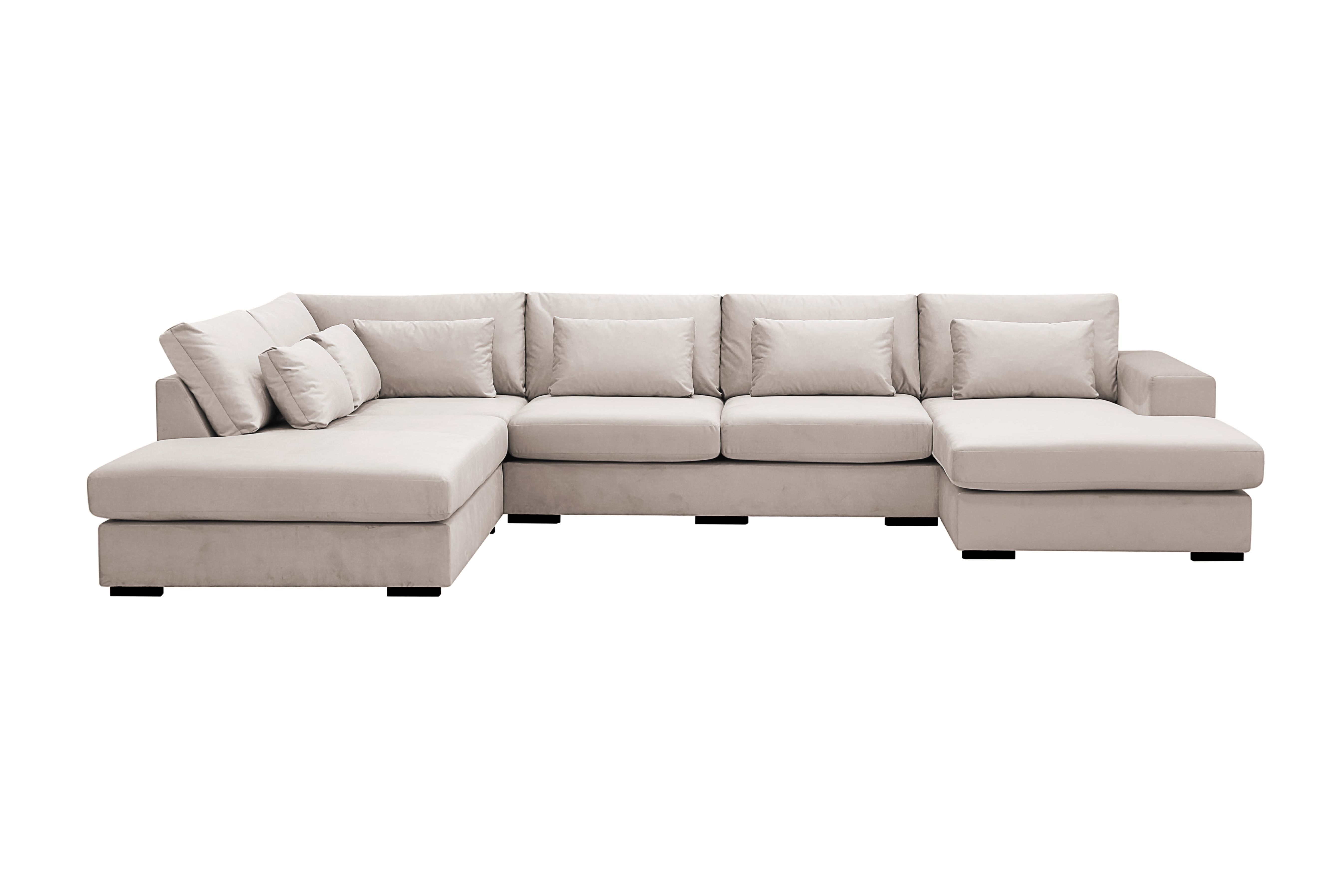 grande 5-sits u-soffa med divan höger - beige sammet