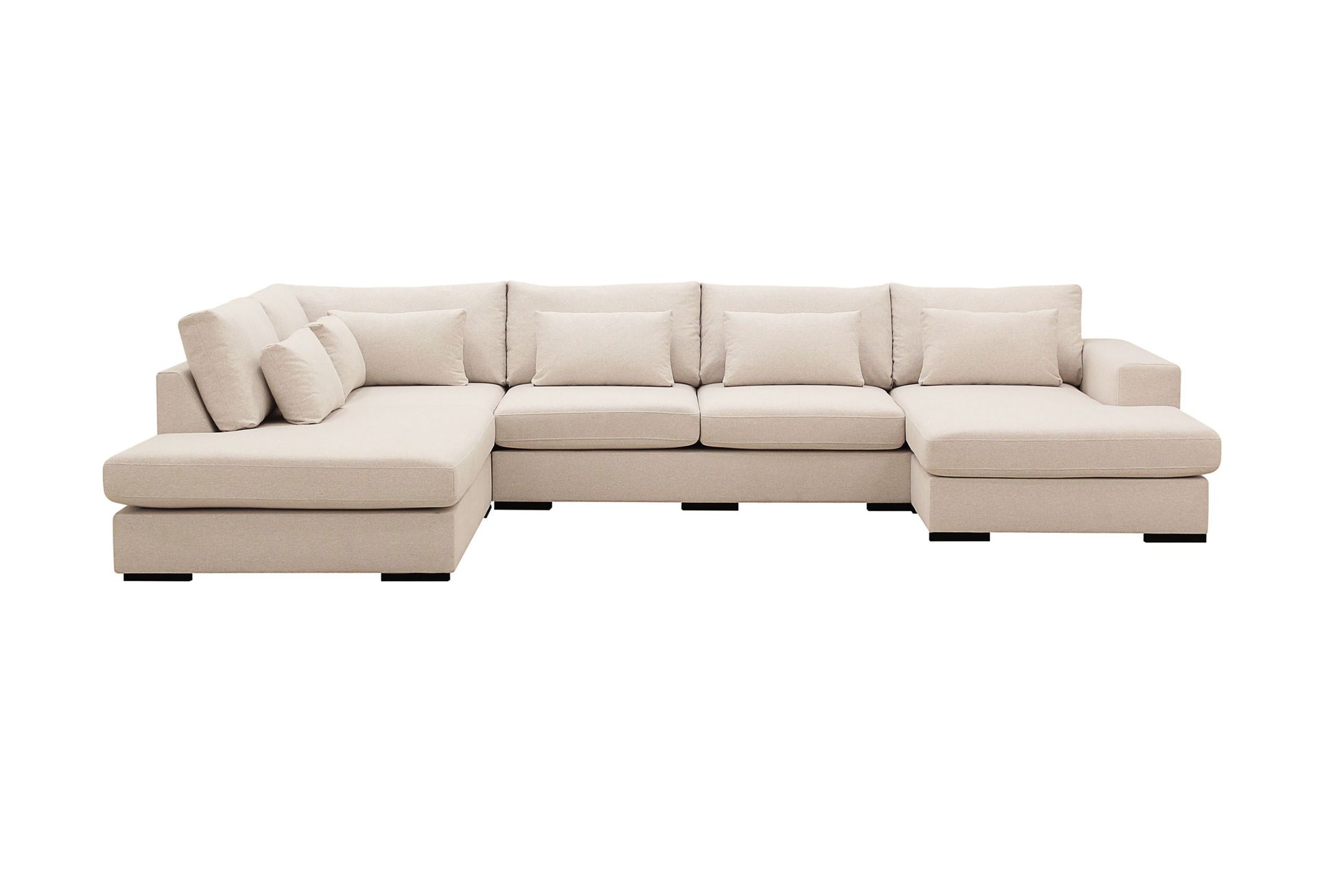 Grande 5-sits U-Soffa med Divan H&ouml;ger - Beige Tyg