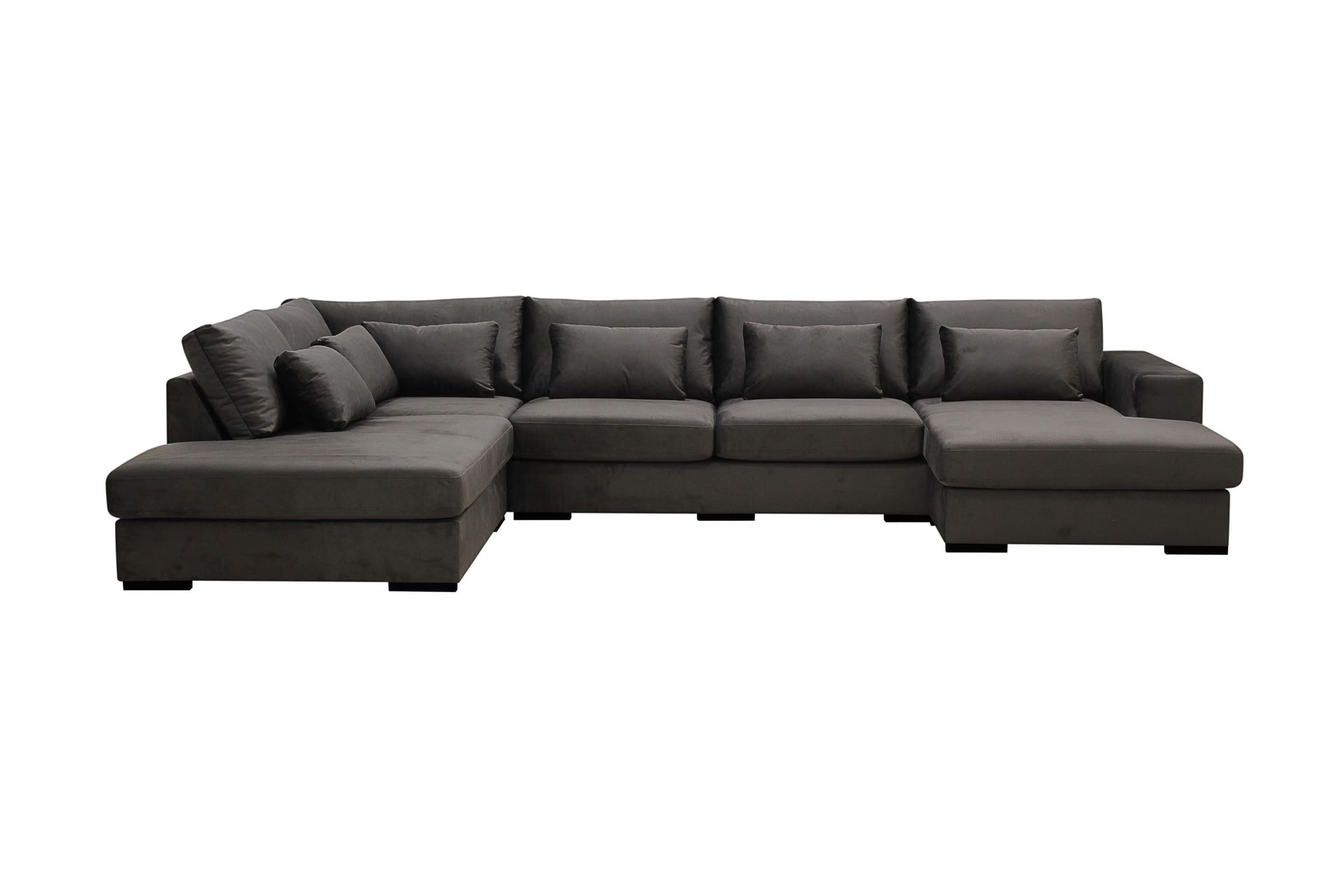 Grande 5-sits U-Soffa med Divan H&ouml;ger - M&ouml;rkgr&aring; Sammet