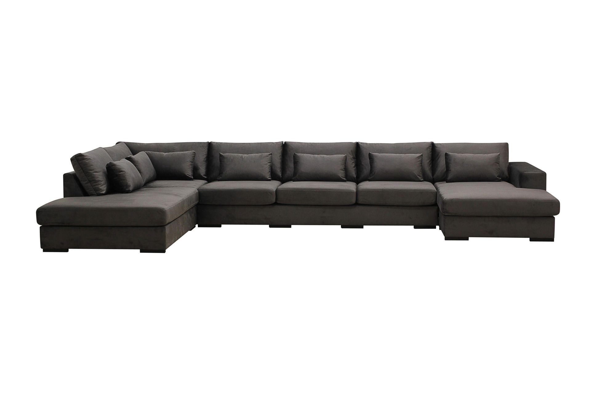 Grande 6-sits U-Soffa med Divan H&ouml;ger - M&ouml;rkgr&aring; Sammet