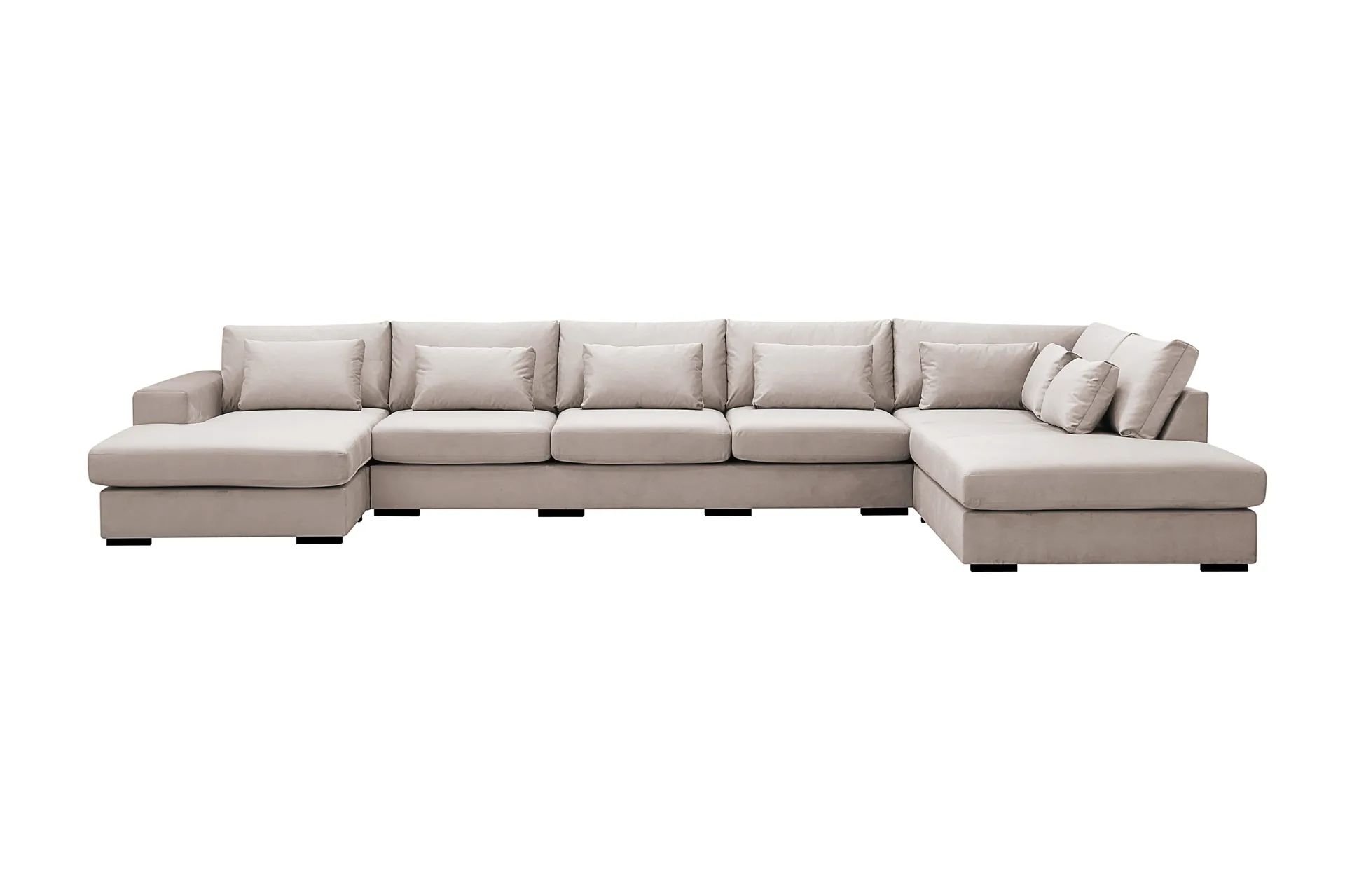 grande 6-sits u-soffa med divan vänster - beige sammet