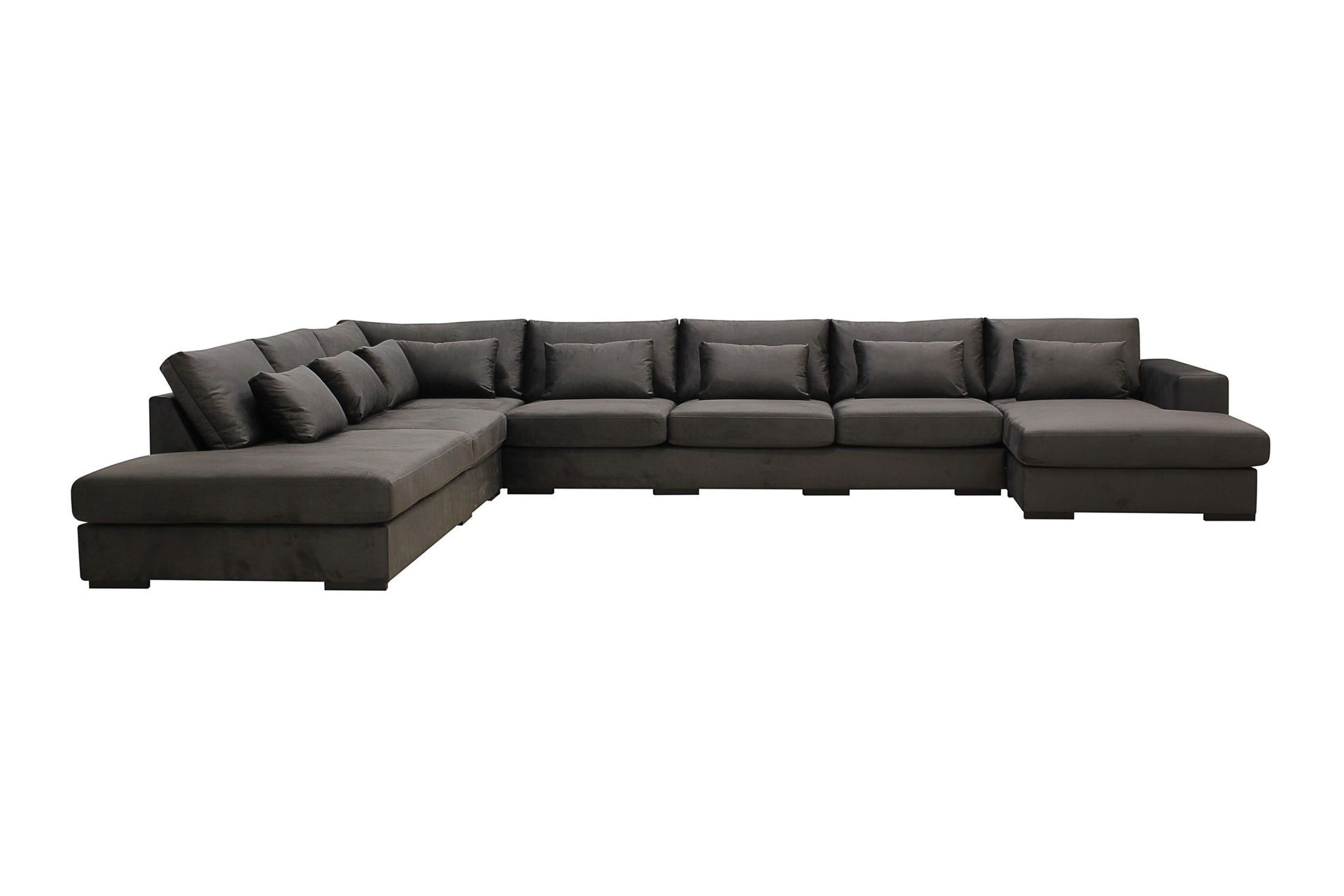 Grande Stor 7-sits U-Soffa med Divan H&ouml;ger - M&ouml;rkgr&aring; Sammet