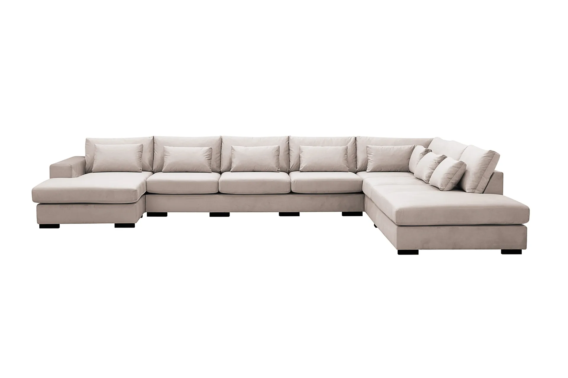 Grande Stor 7-sits U-Soffa med Divan V&auml;nster - Beige Sammet