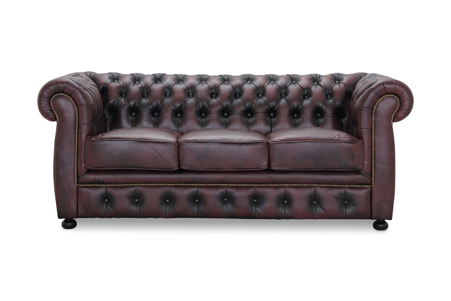 birmingham 3-sits soffa - brun/röd/läder